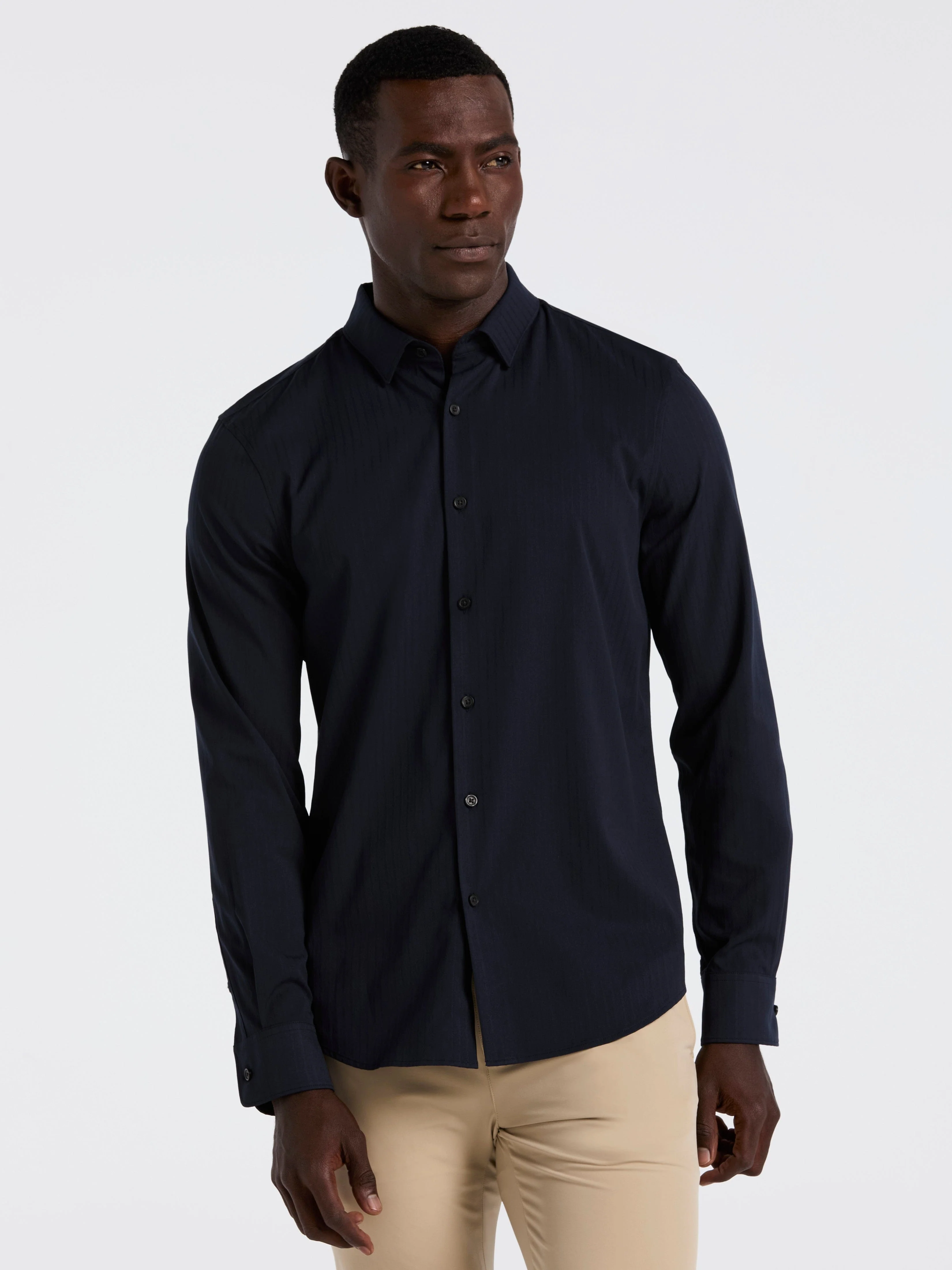 Slim Fit Ribbed Solid Total Stretch Shirt