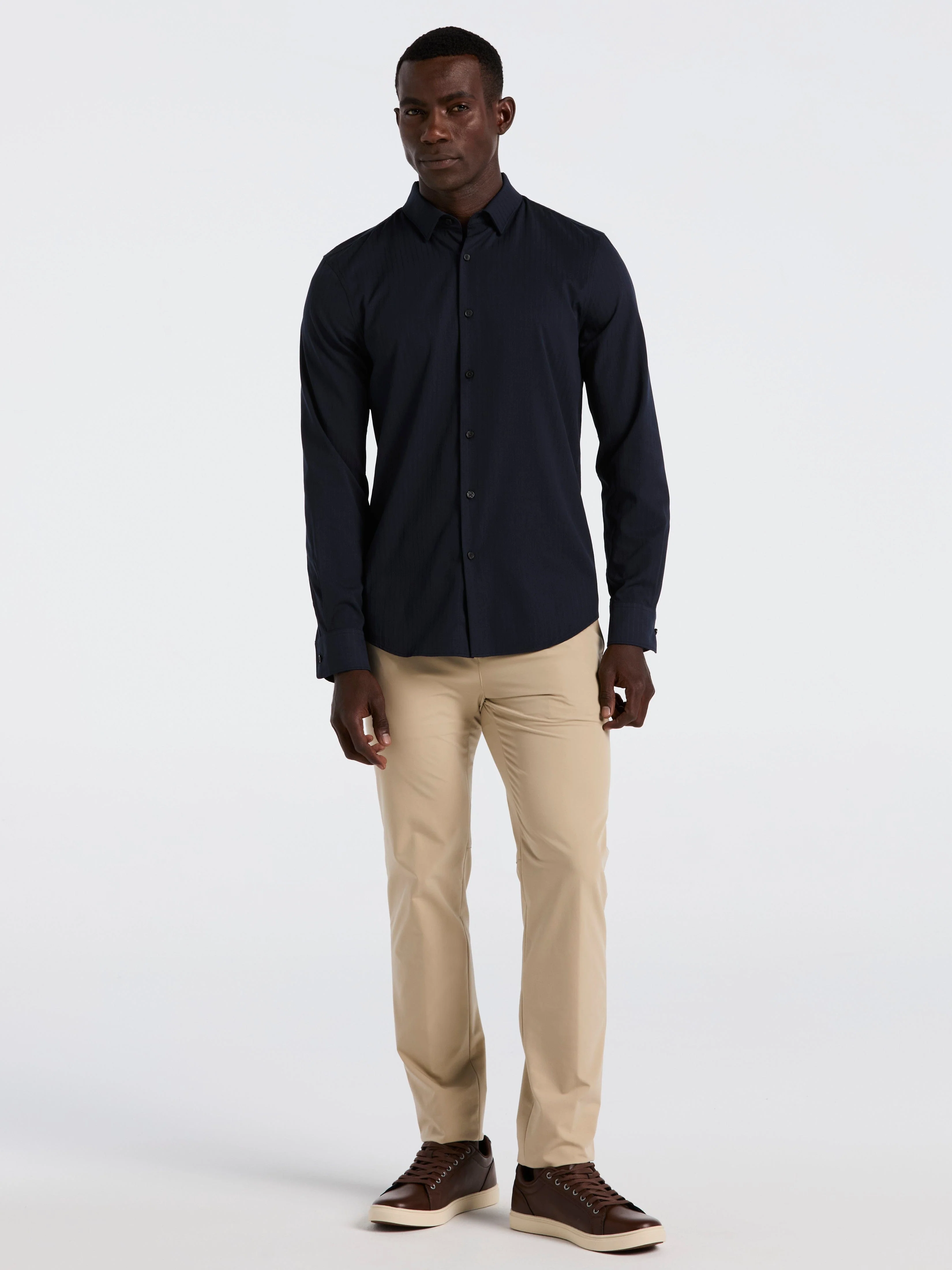 Slim Fit Ribbed Solid Total Stretch Shirt - Image 2