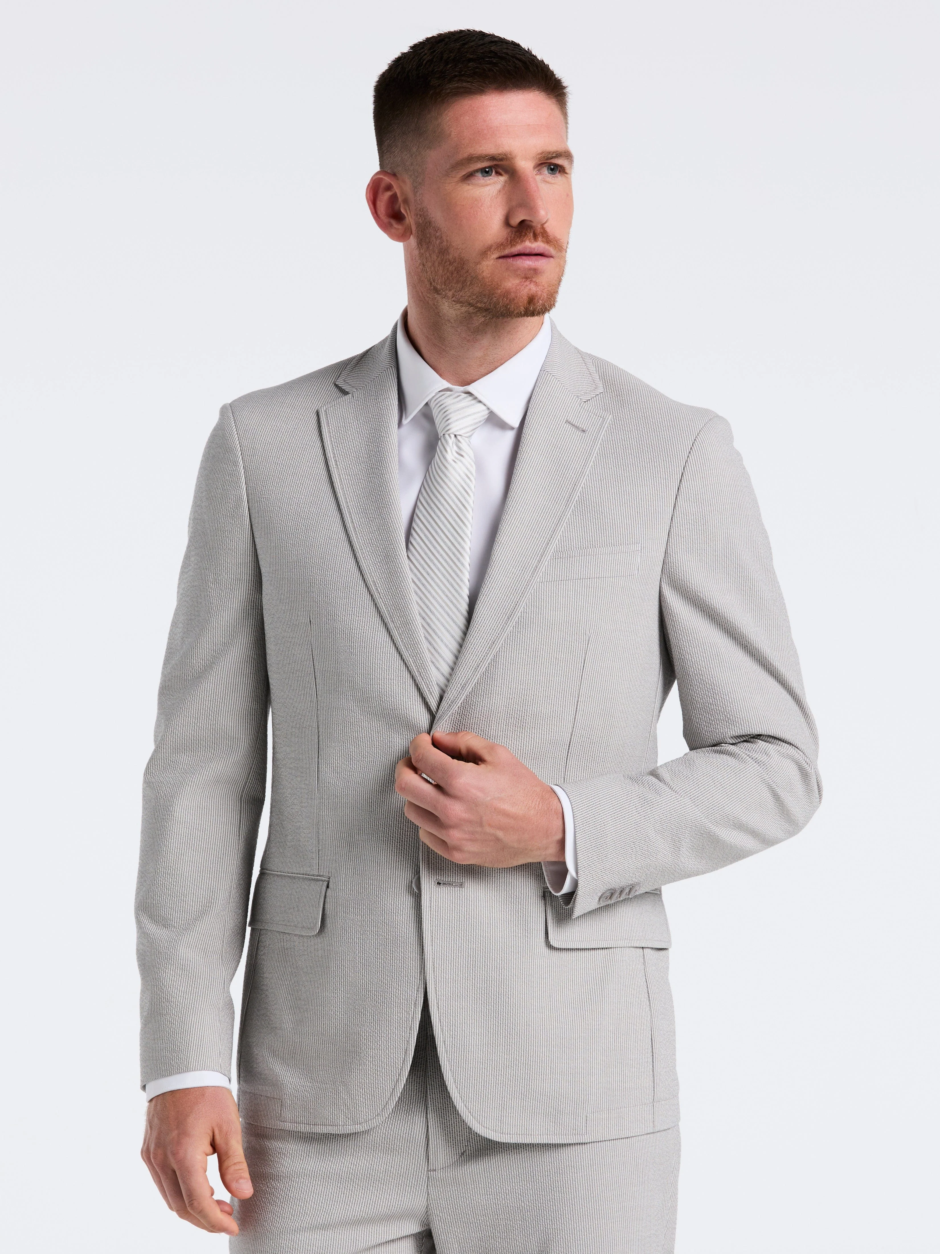 Slim Fit Seersucker Stripe Suit Jacket