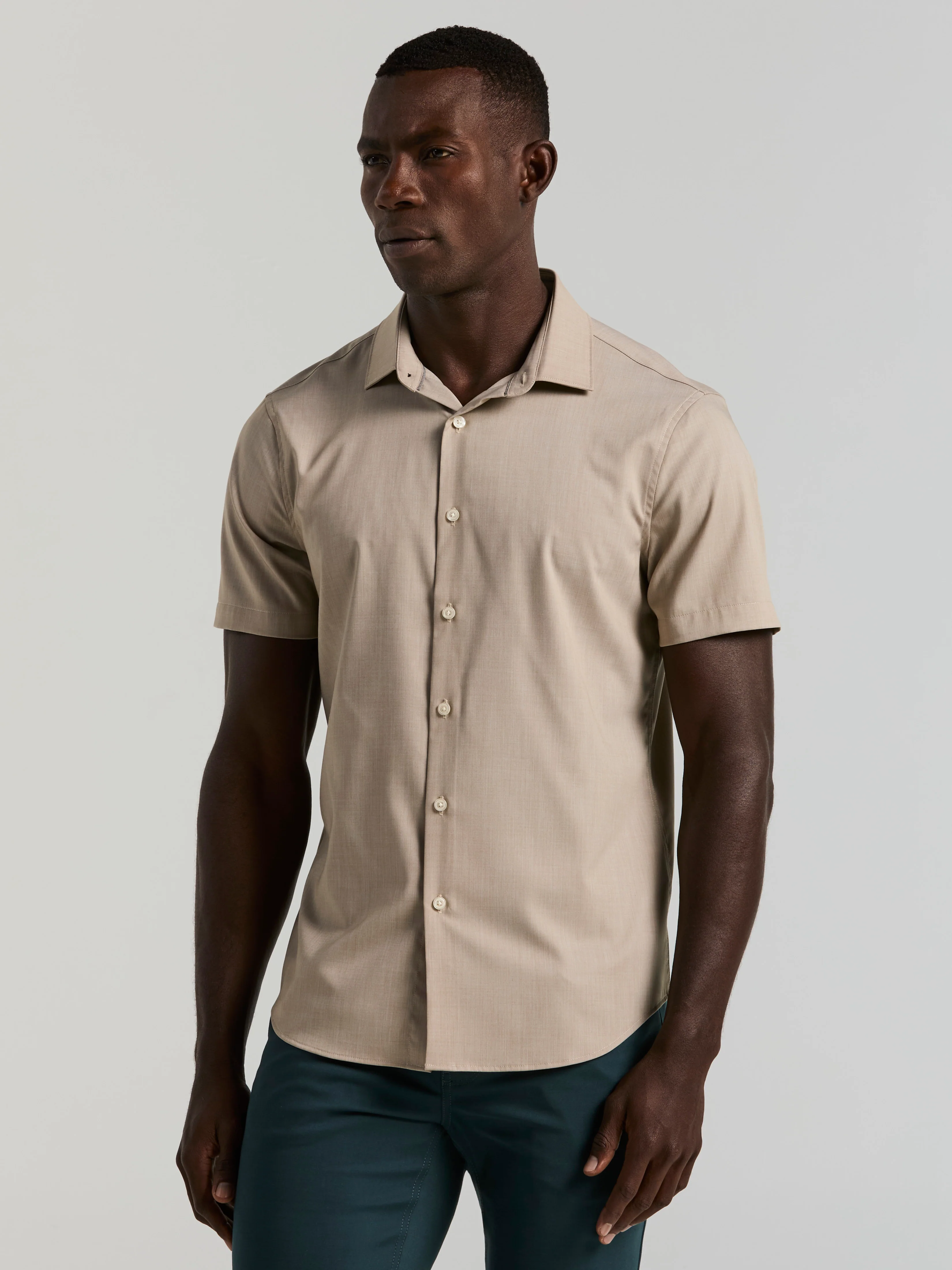 Slim Fit Total Stretch Heathered Short Sleeve Shirt - Image 15