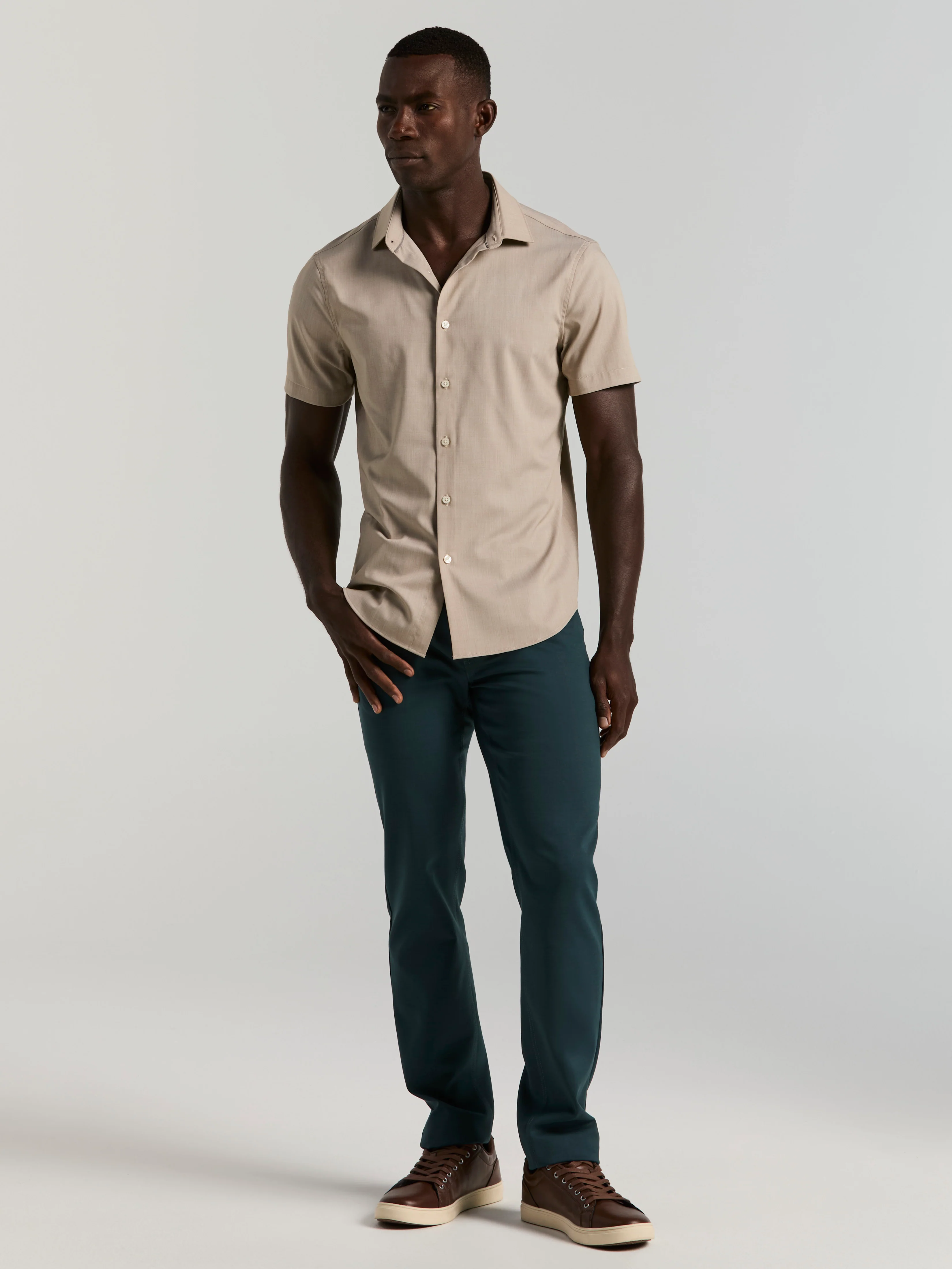 Slim Fit Total Stretch Heathered Short Sleeve Shirt - Image 19