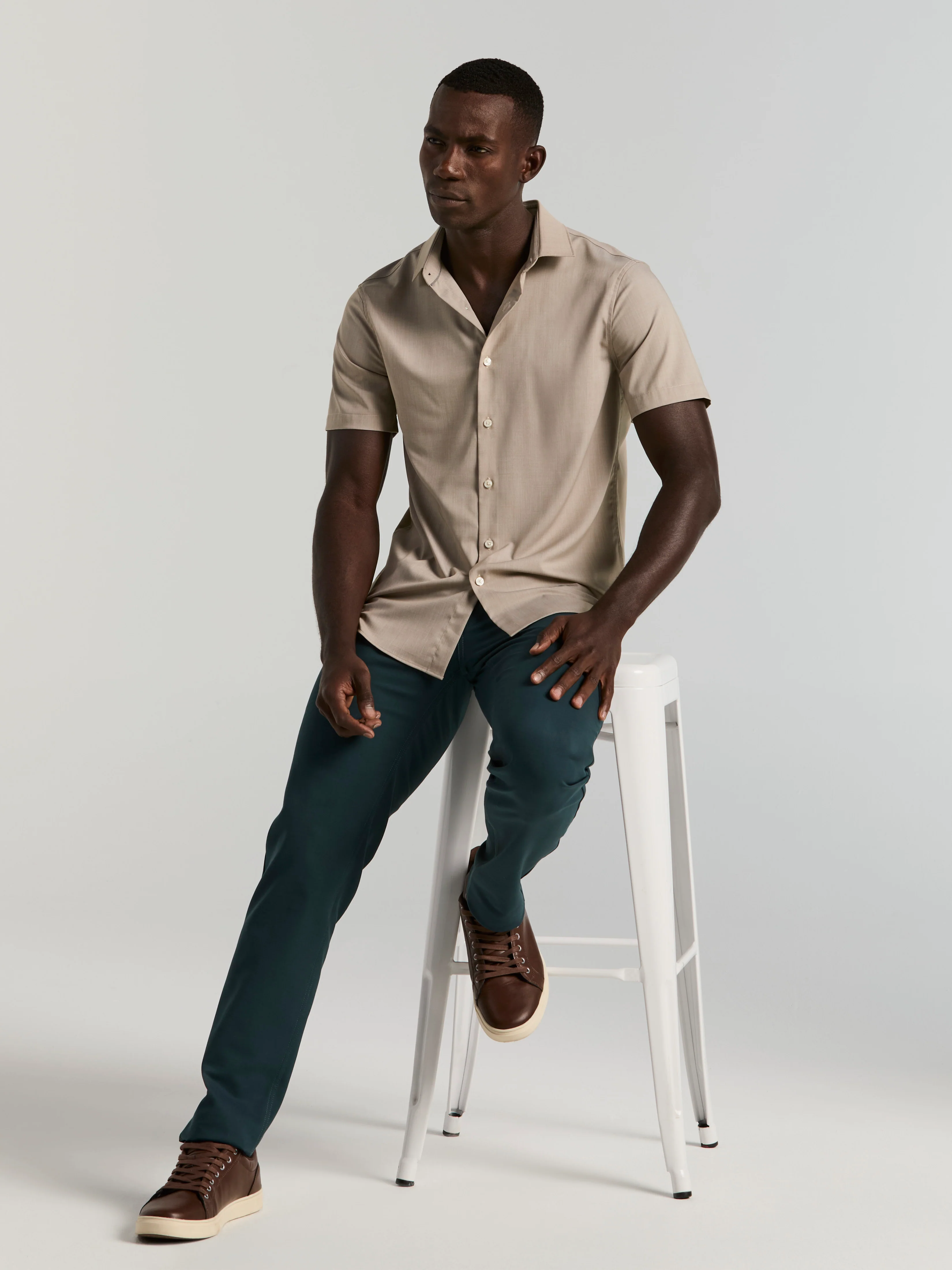 Slim Fit Total Stretch Heathered Short Sleeve Shirt - Image 20