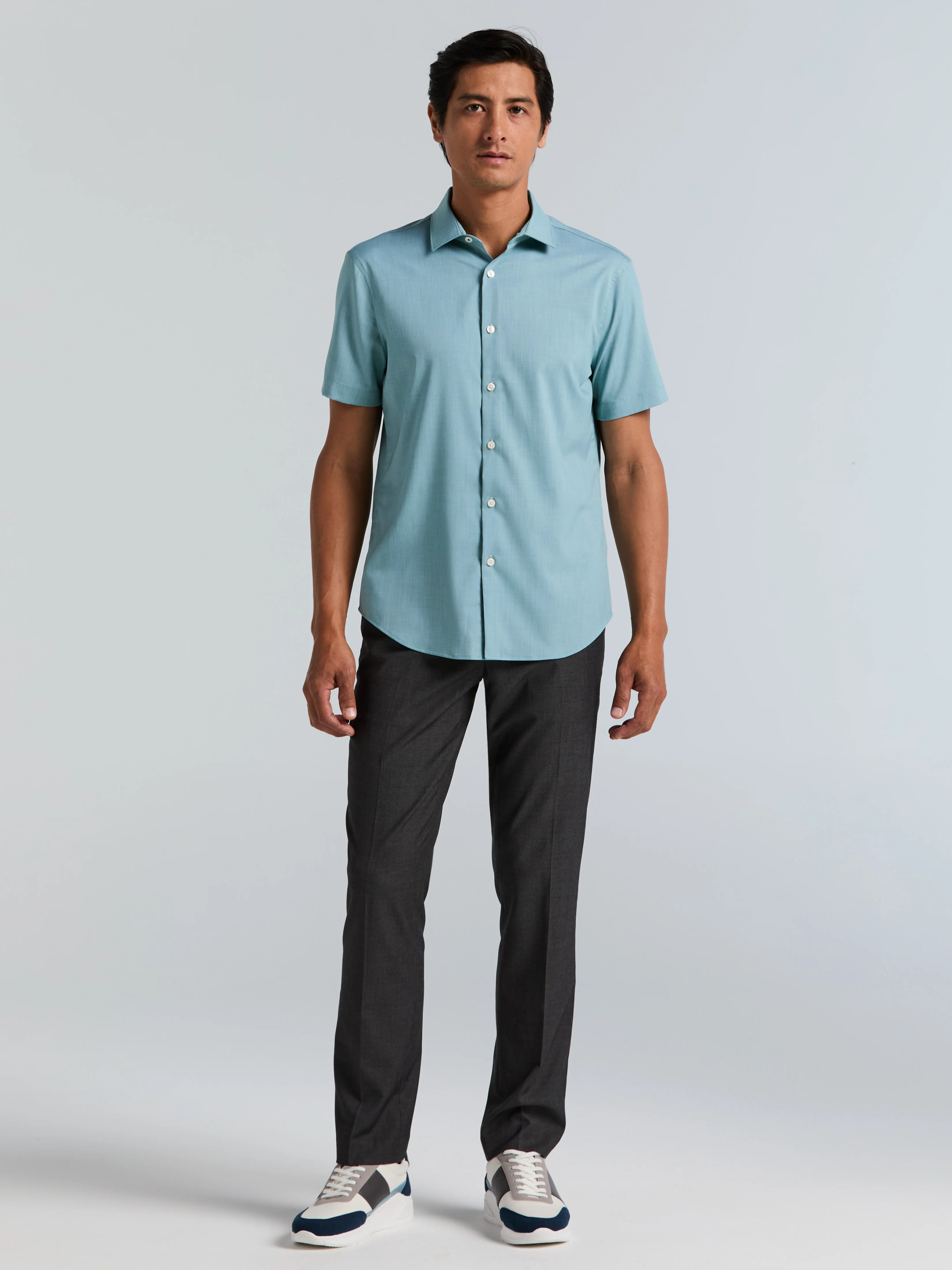 Slim Fit Total Stretch Heathered Short Sleeve Shirt - Image 4