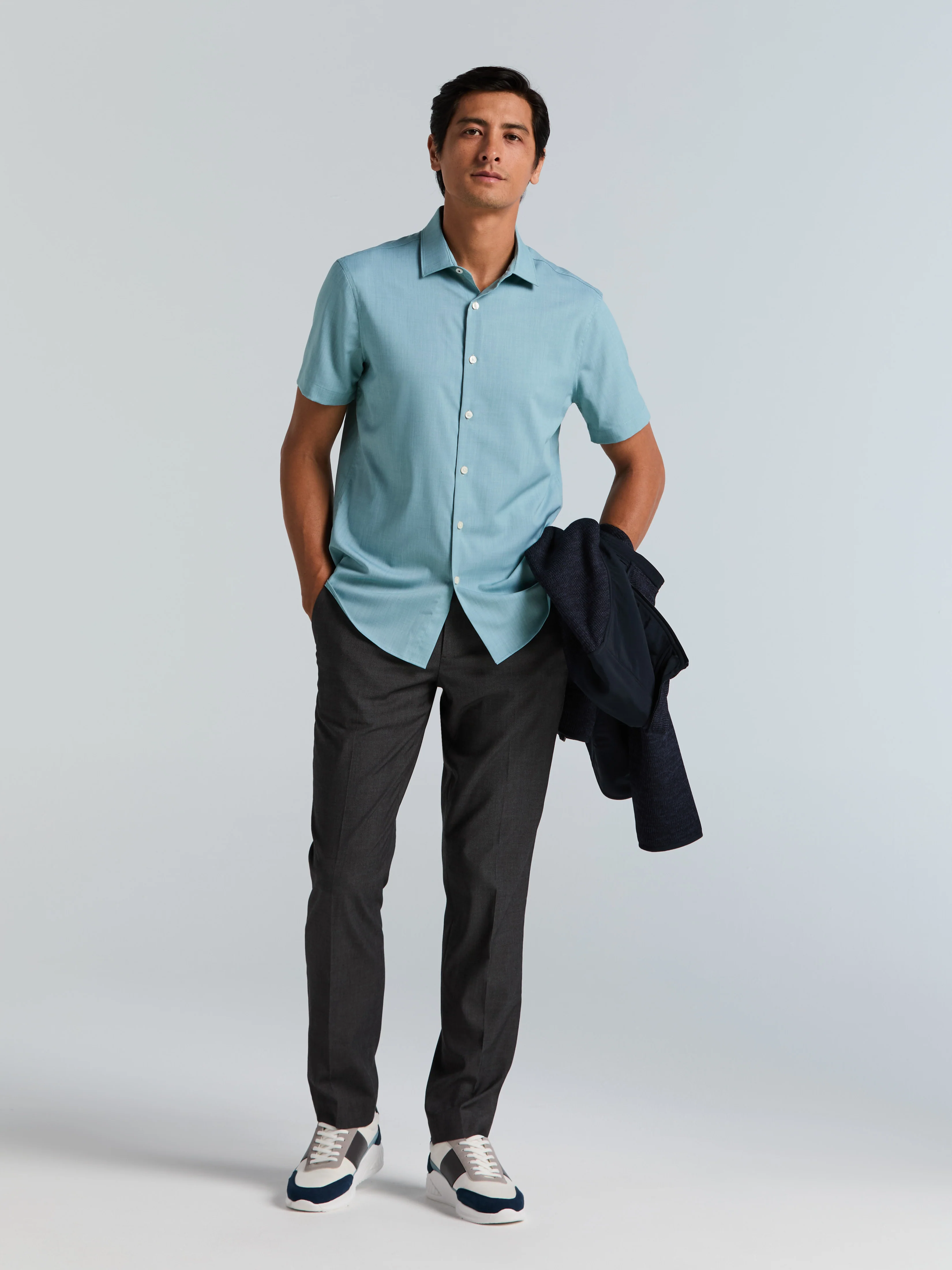 Slim Fit Total Stretch Heathered Short Sleeve Shirt - Image 5