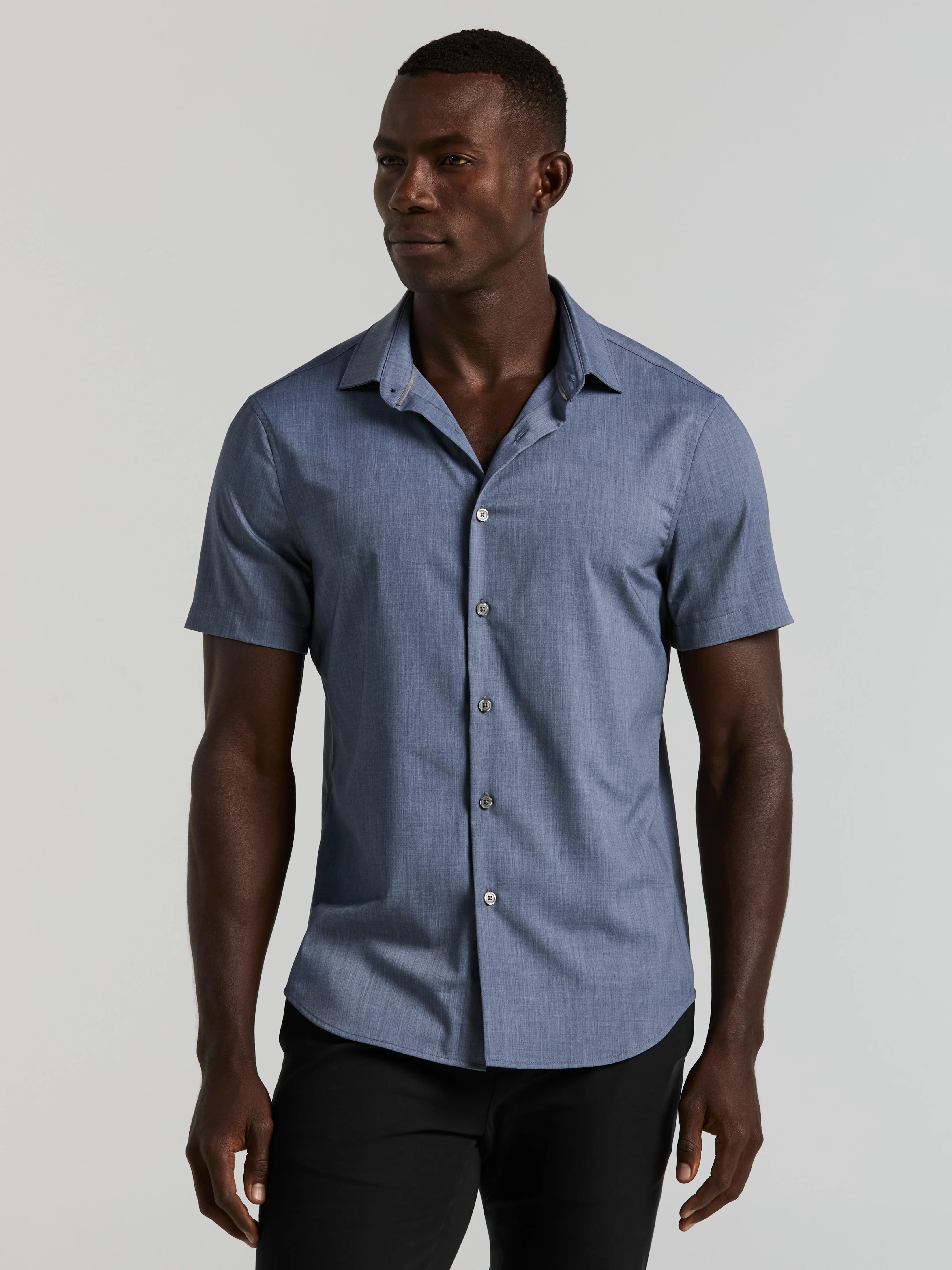 Slim Fit Total Stretch Heathered Short Sleeve Shirt - Image 6