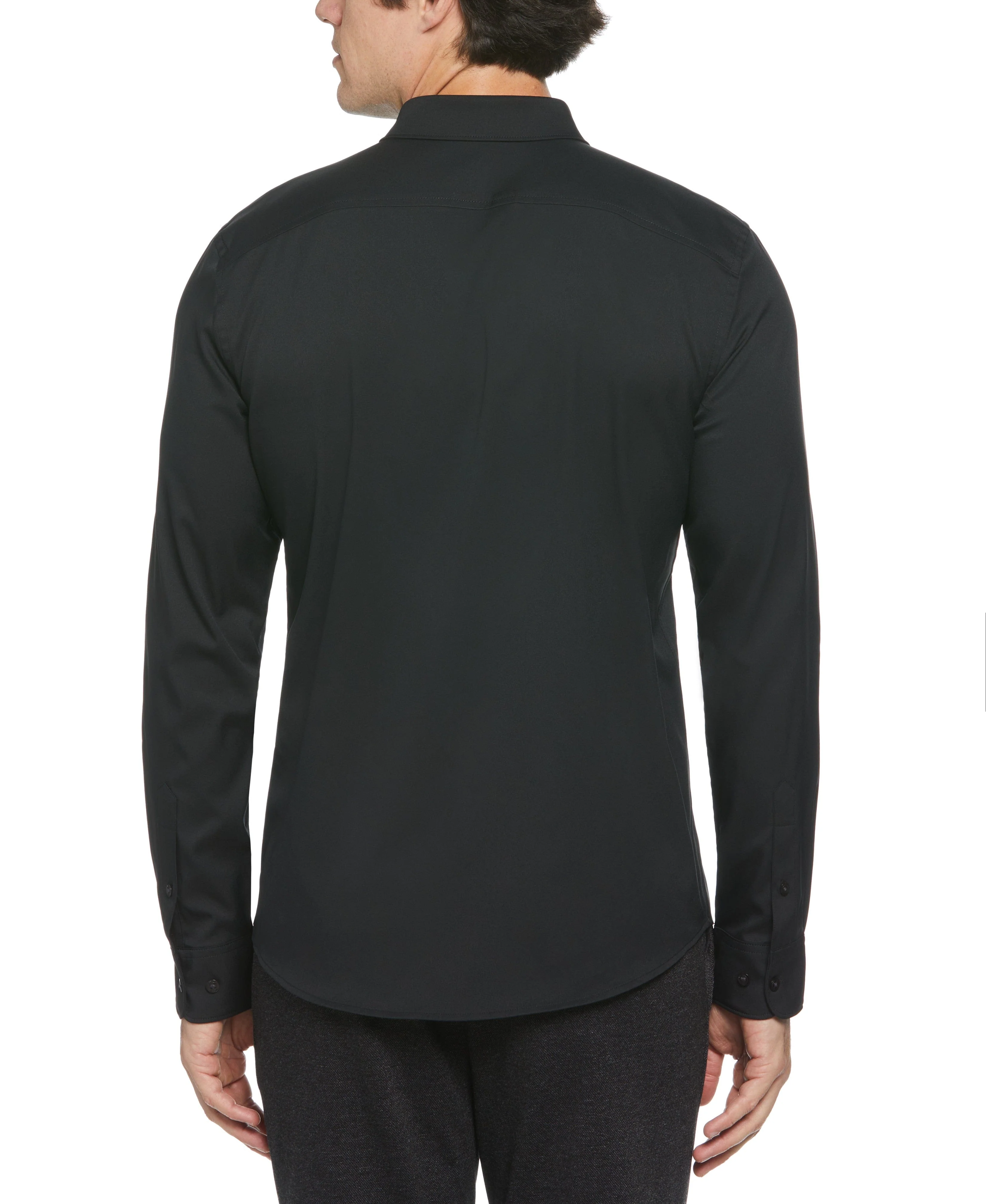 Slim Fit Untucked Total Stretch Solid Shirt - Black - Image 2