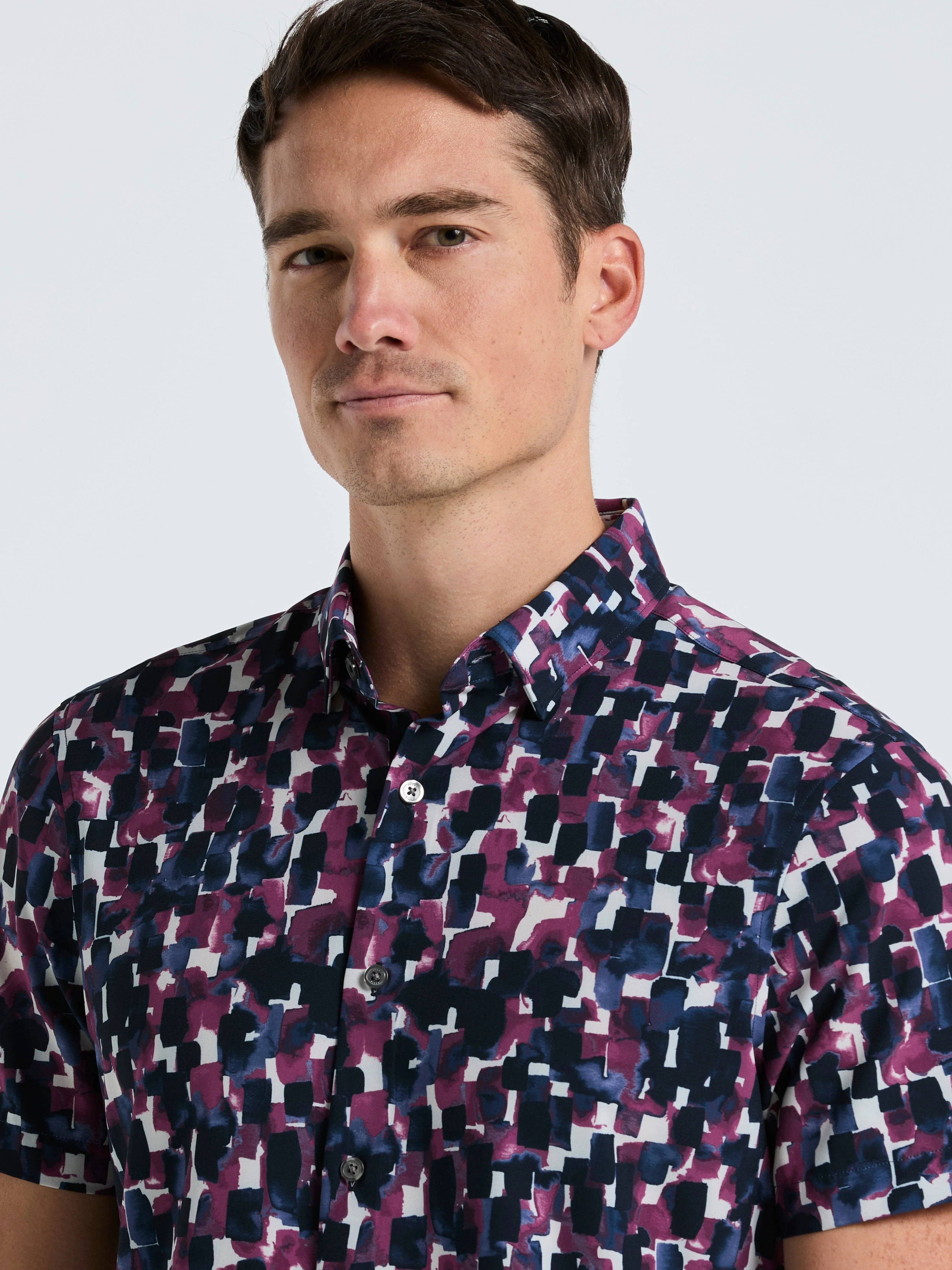 Slim Fit Total Stretch Watercolor Print Shirt - Image 2