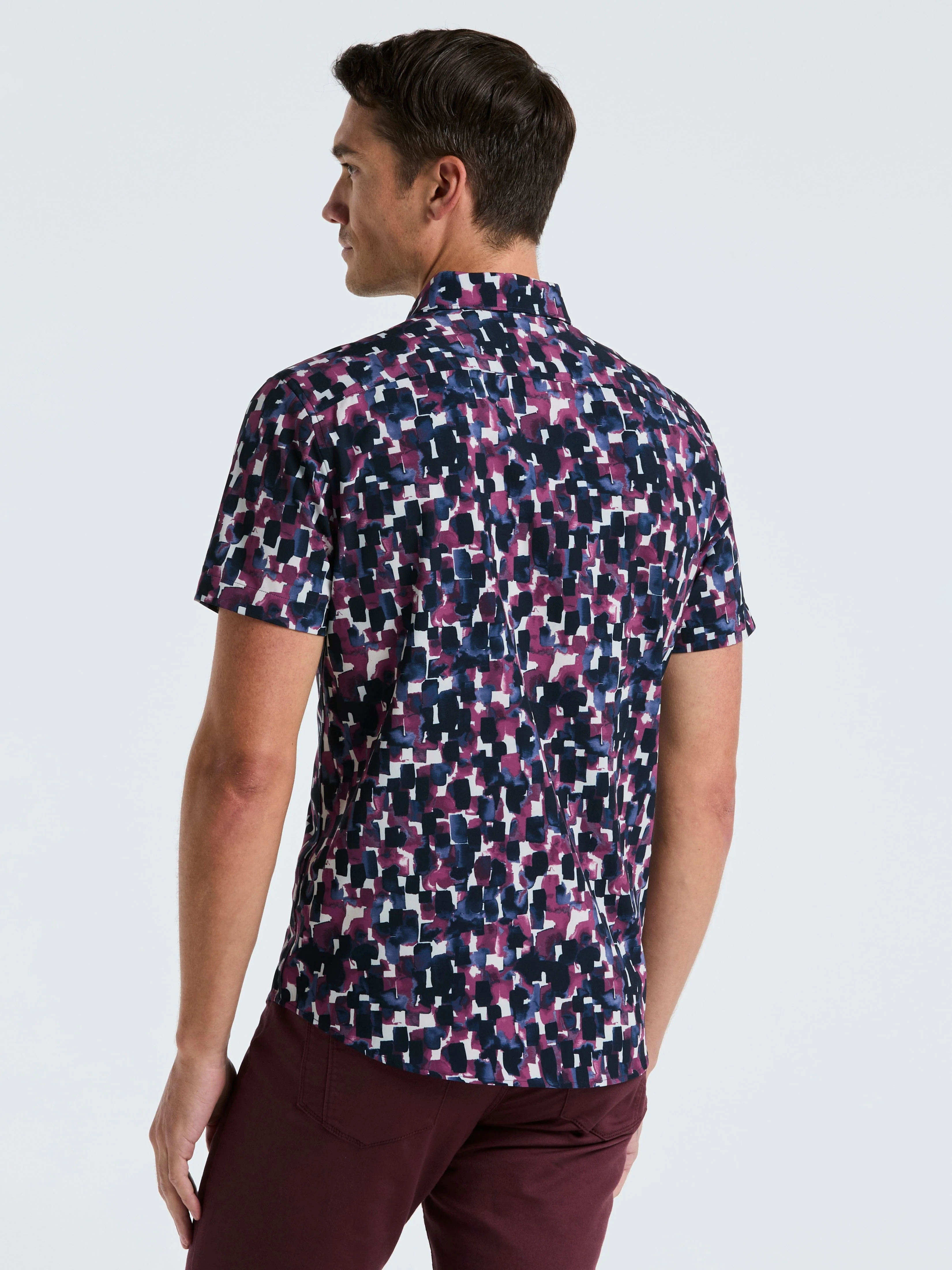 Slim Fit Total Stretch Watercolor Print Shirt - Image 3