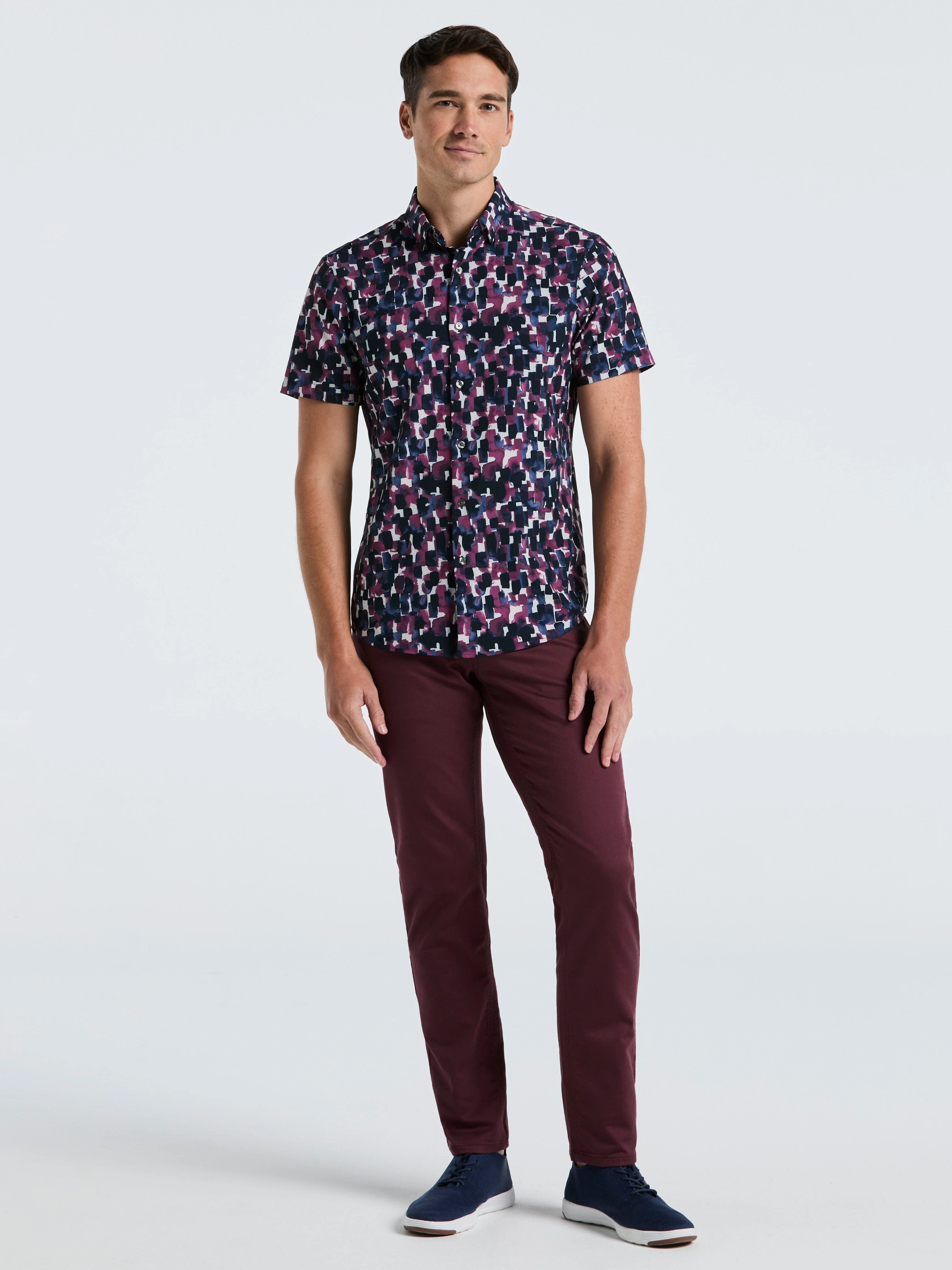 Slim Fit Total Stretch Watercolor Print Shirt - Image 4