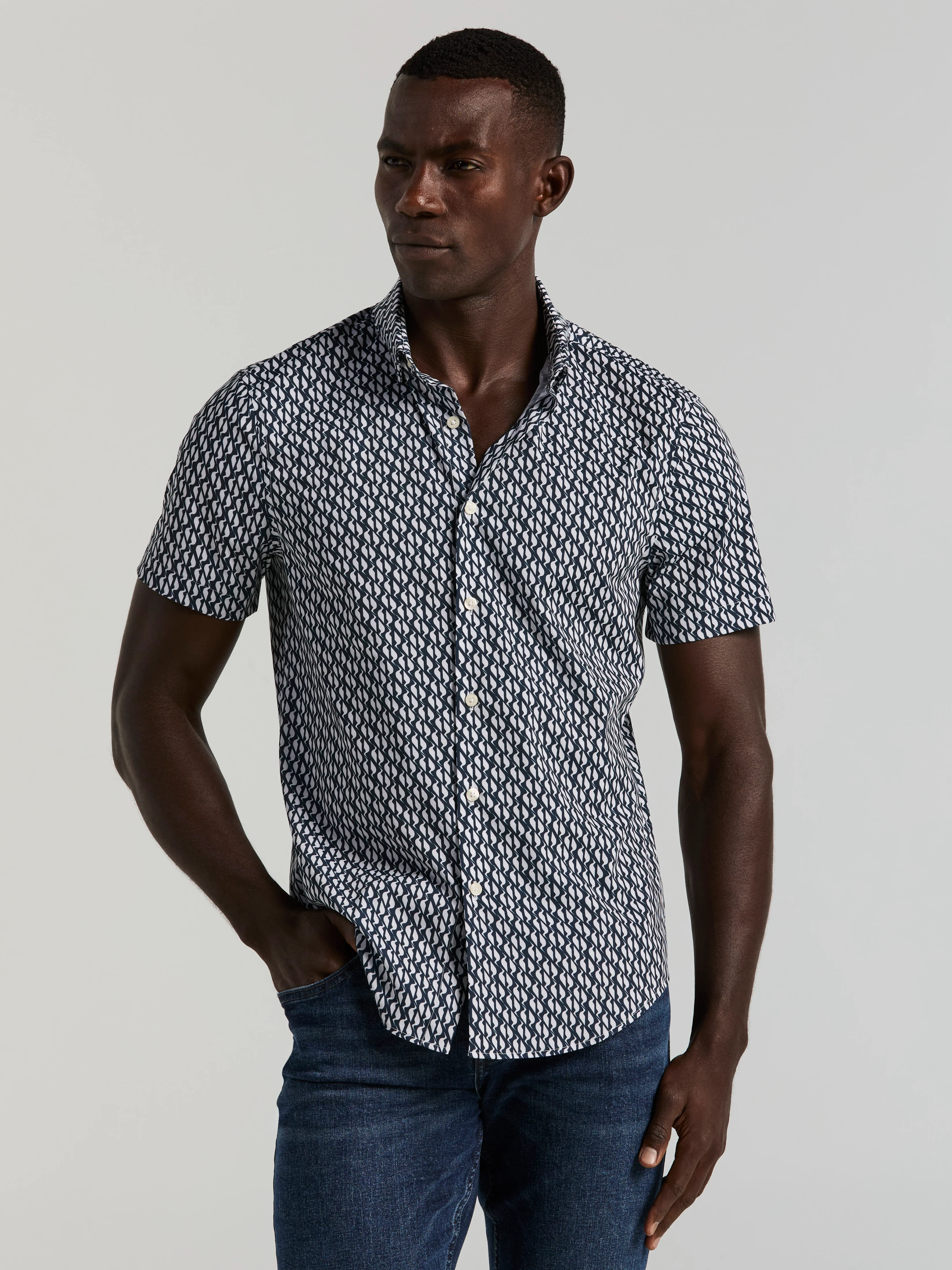 Slim Fit Wave Print Total Stretch Shirt