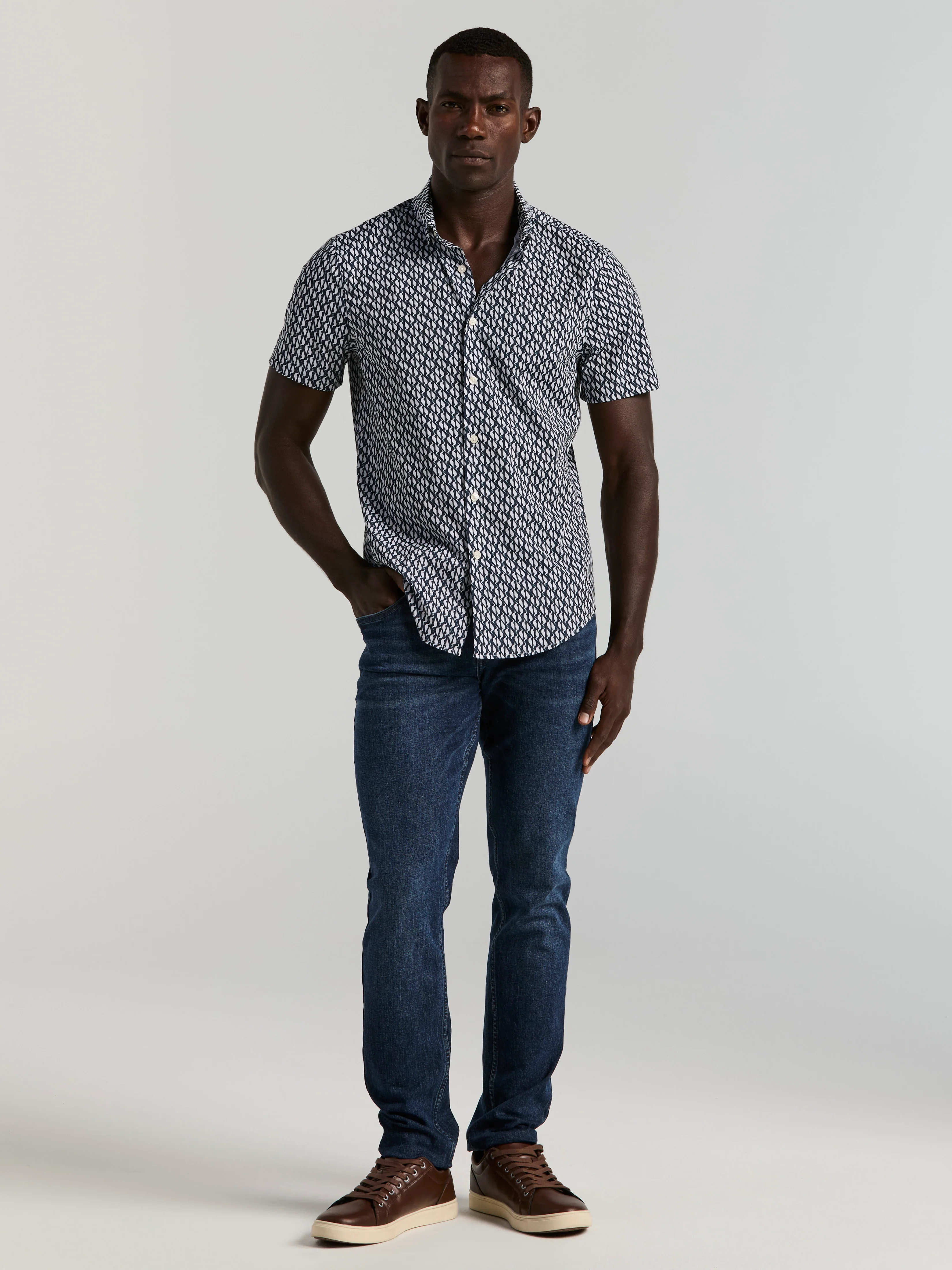 Slim Fit Wave Print Total Stretch Shirt - Image 4