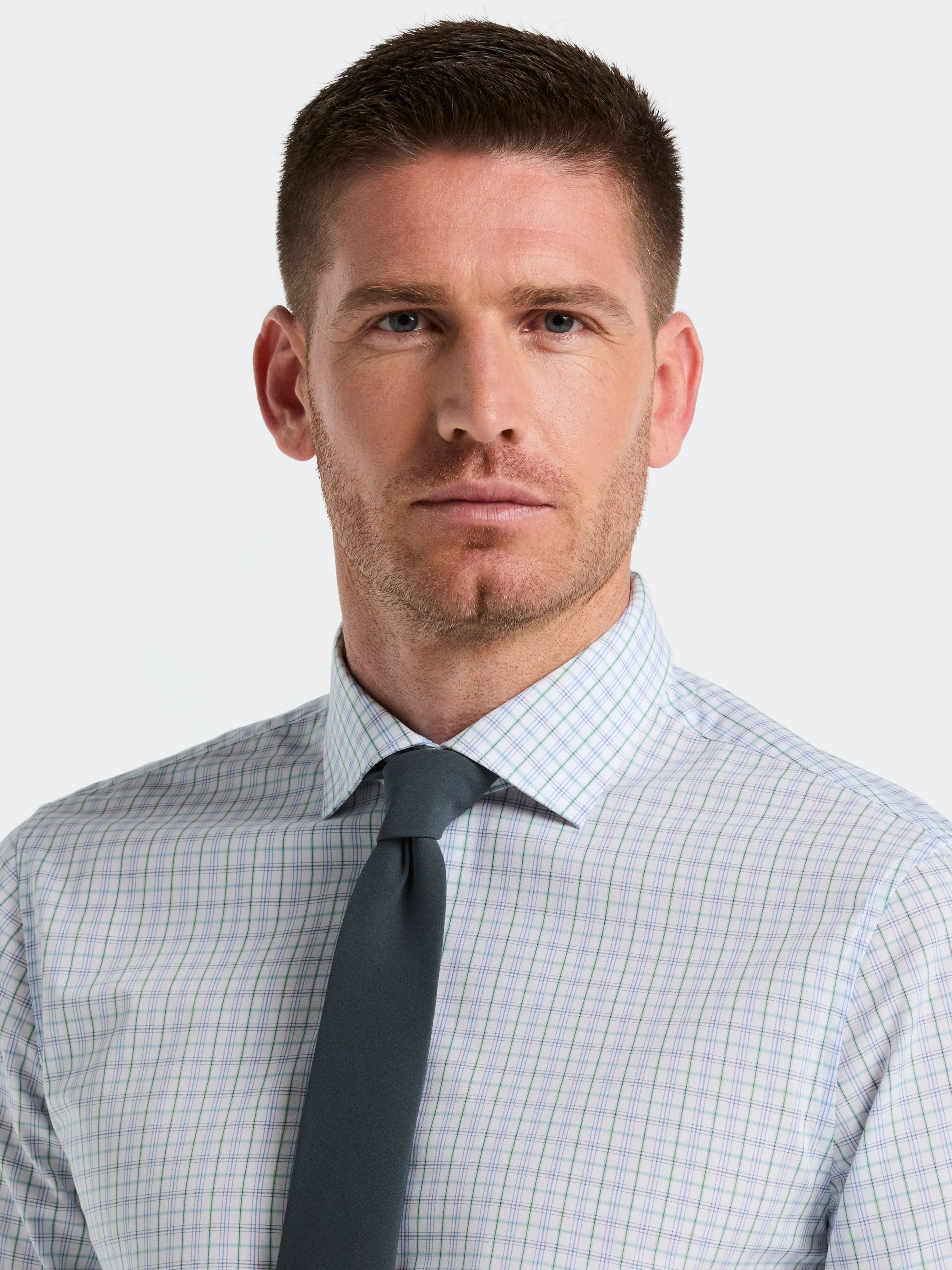Slim Fit Stretch Cotton Blend Plaid Dress Shirt - Image 3