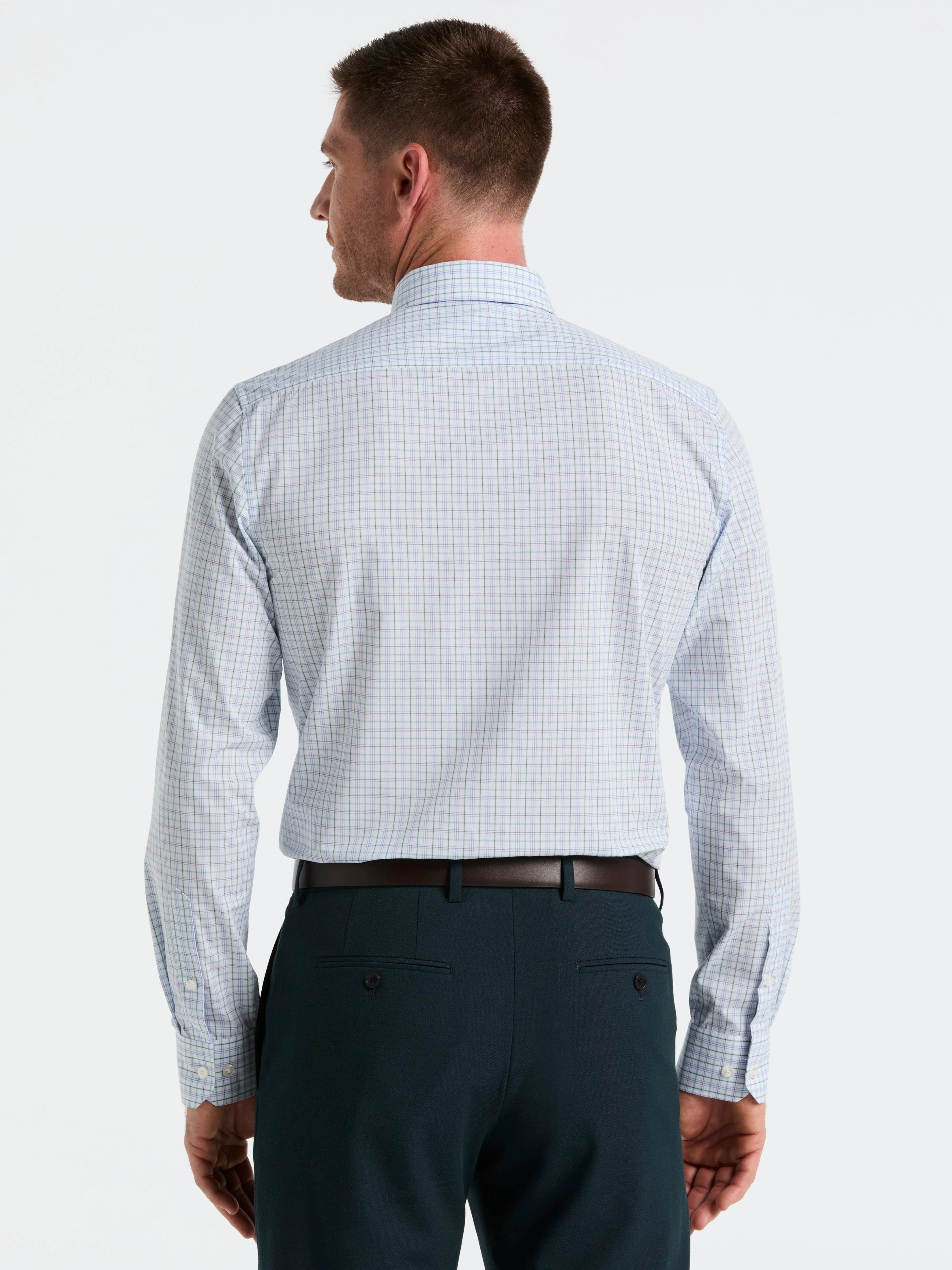 Slim Fit Stretch Cotton Blend Plaid Dress Shirt - Image 4