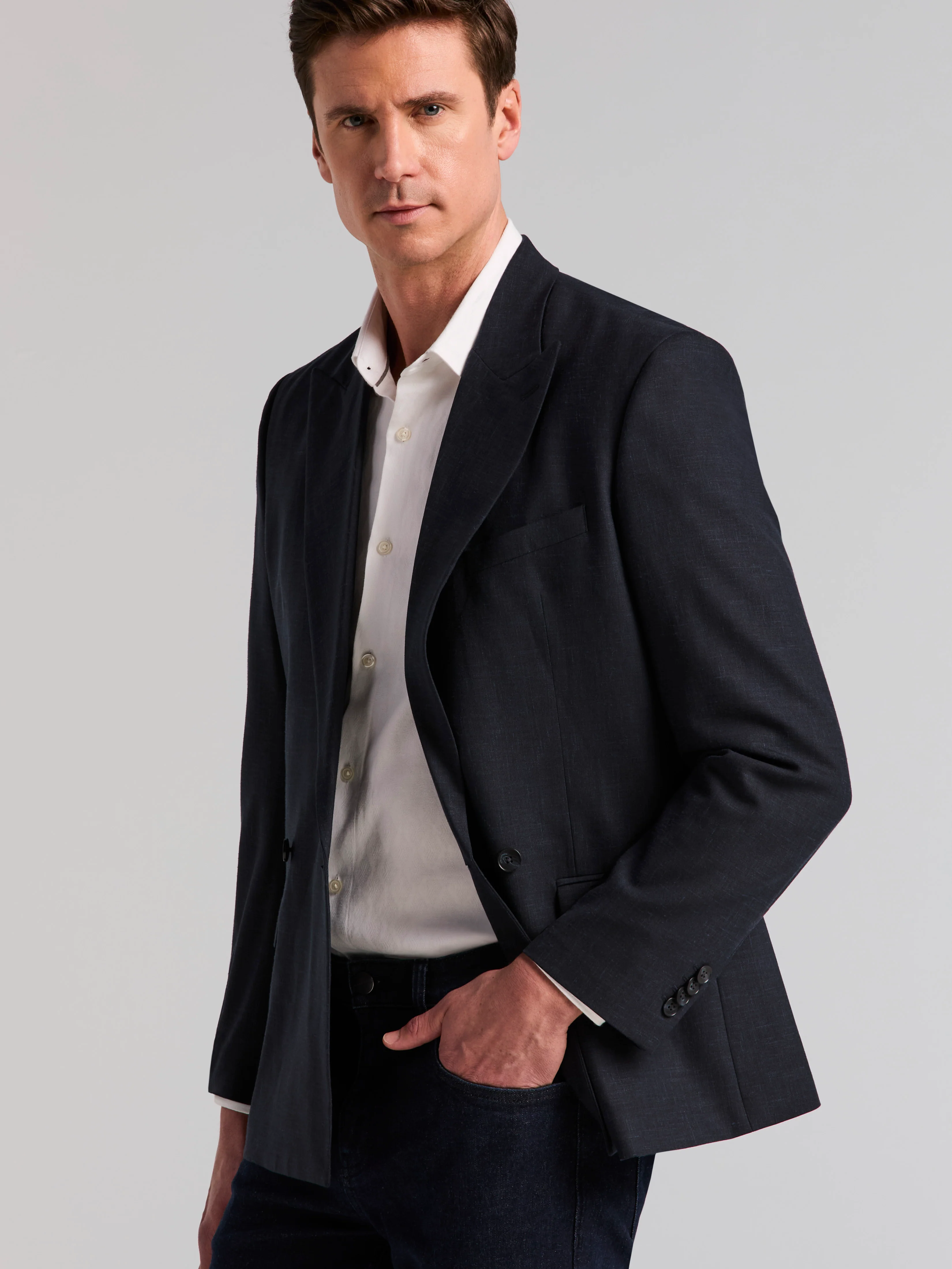 Stretch Double Breasted Suit Jacket - Image 3