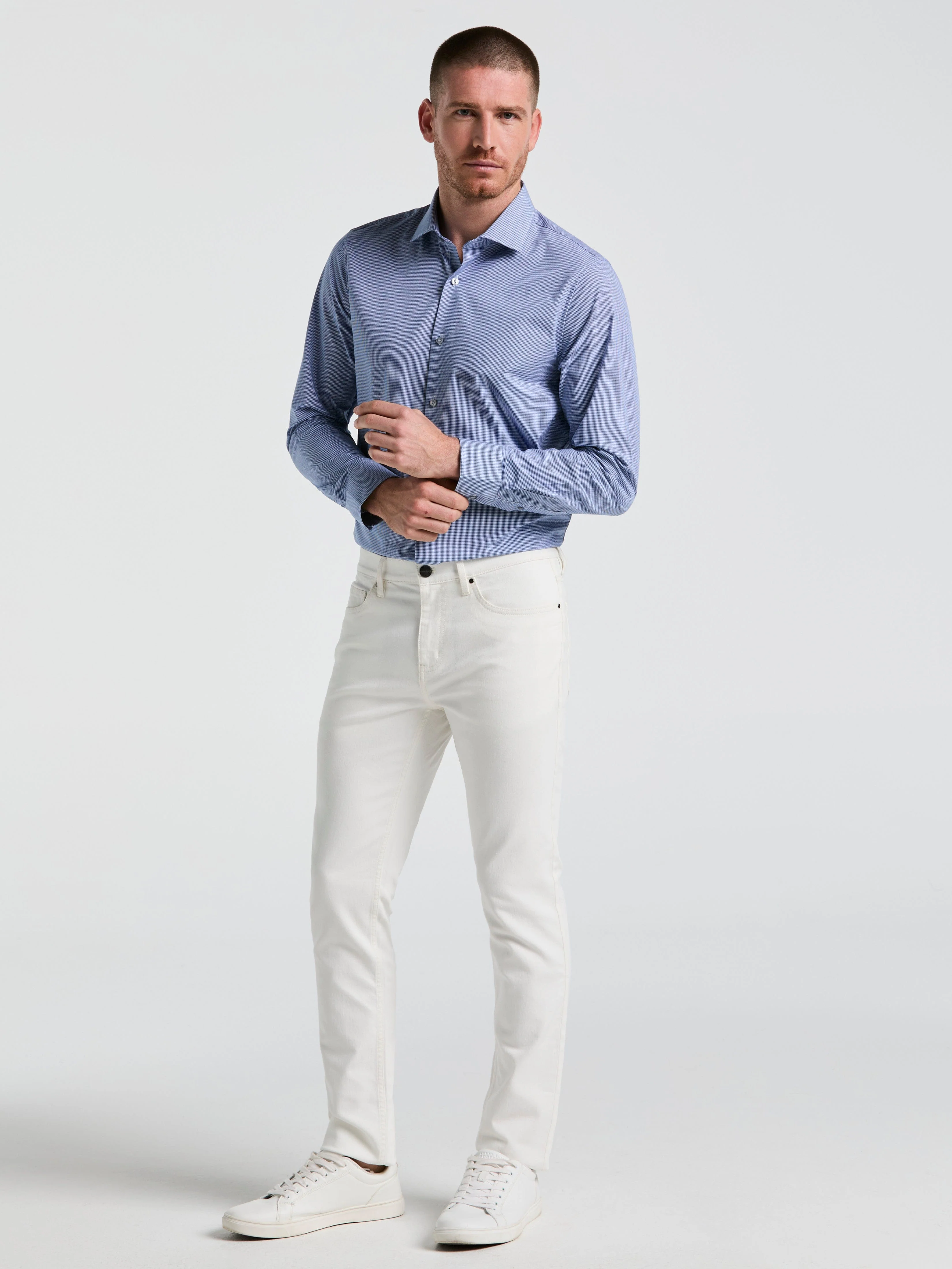 Stretch Micro Gingham Dress Shirt - Image 4