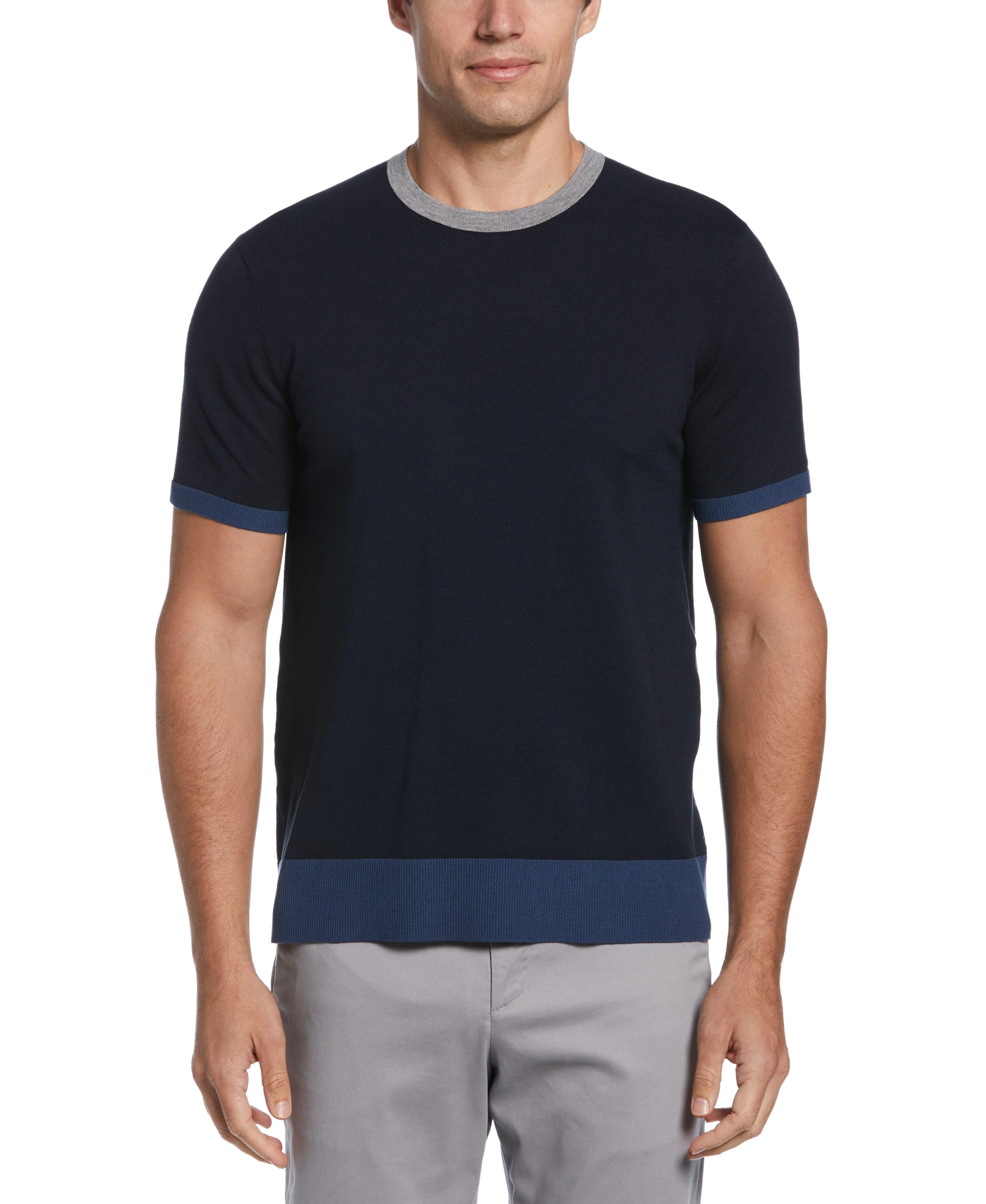 Tech Knit Contrast Ribbed Crew Neck Sweater Tee - Image 3