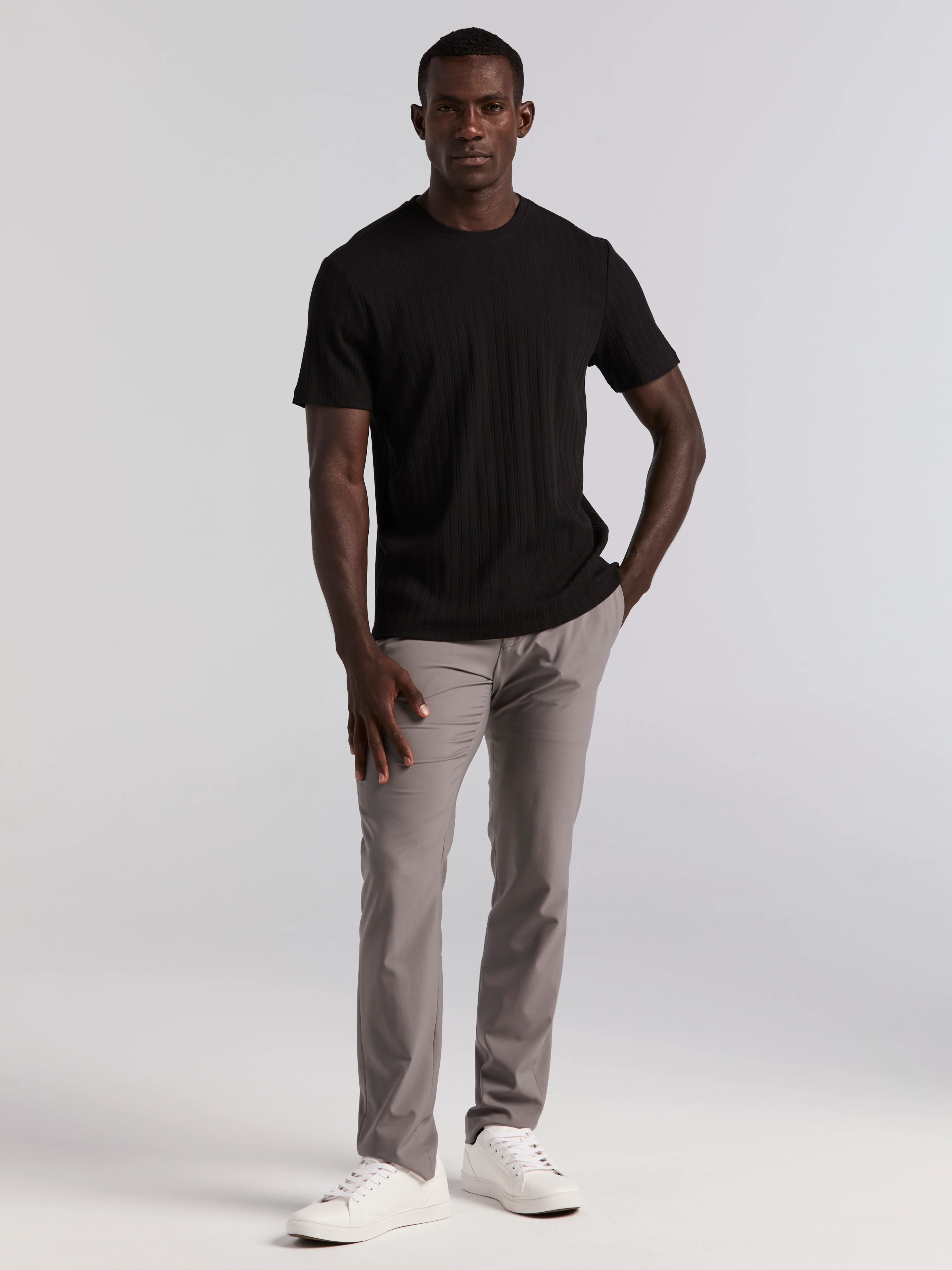 Textured Ribbed Crew Neck Tee - Image 4