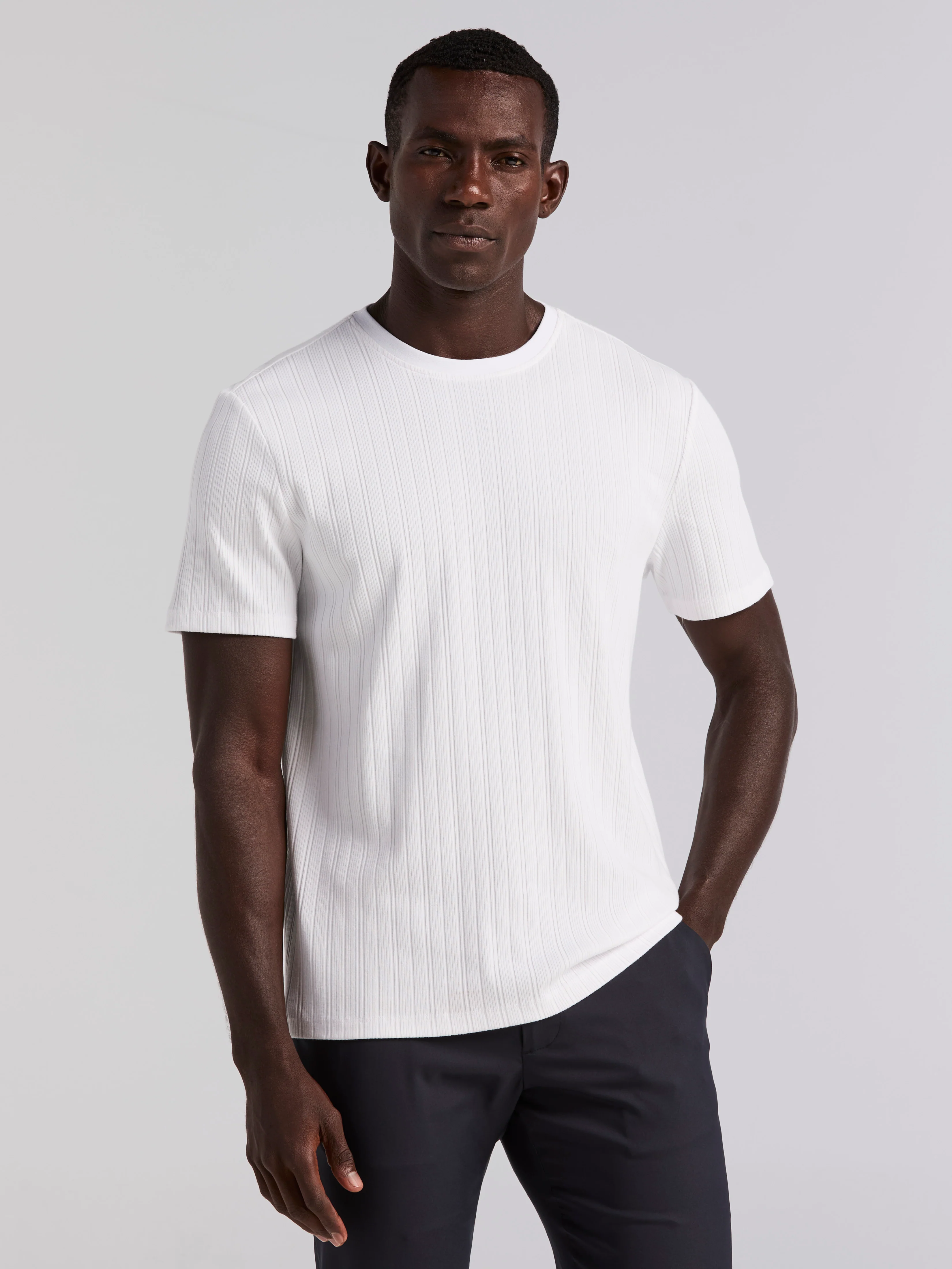 Textured Ribbed Crew Neck Tee - Image 5