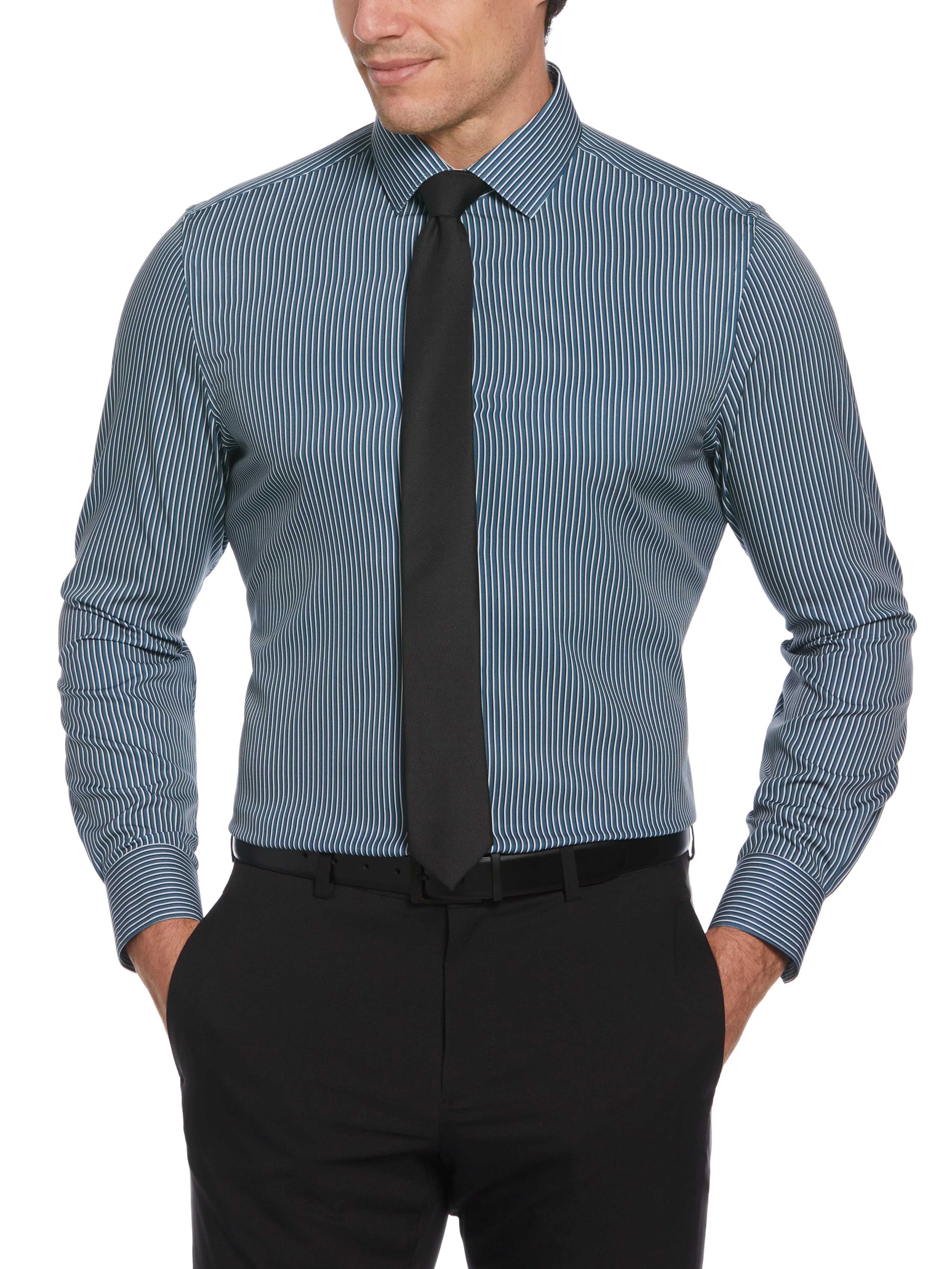 Slim Fit Total Stretch Tri-Color Striped Print Dress Shirt