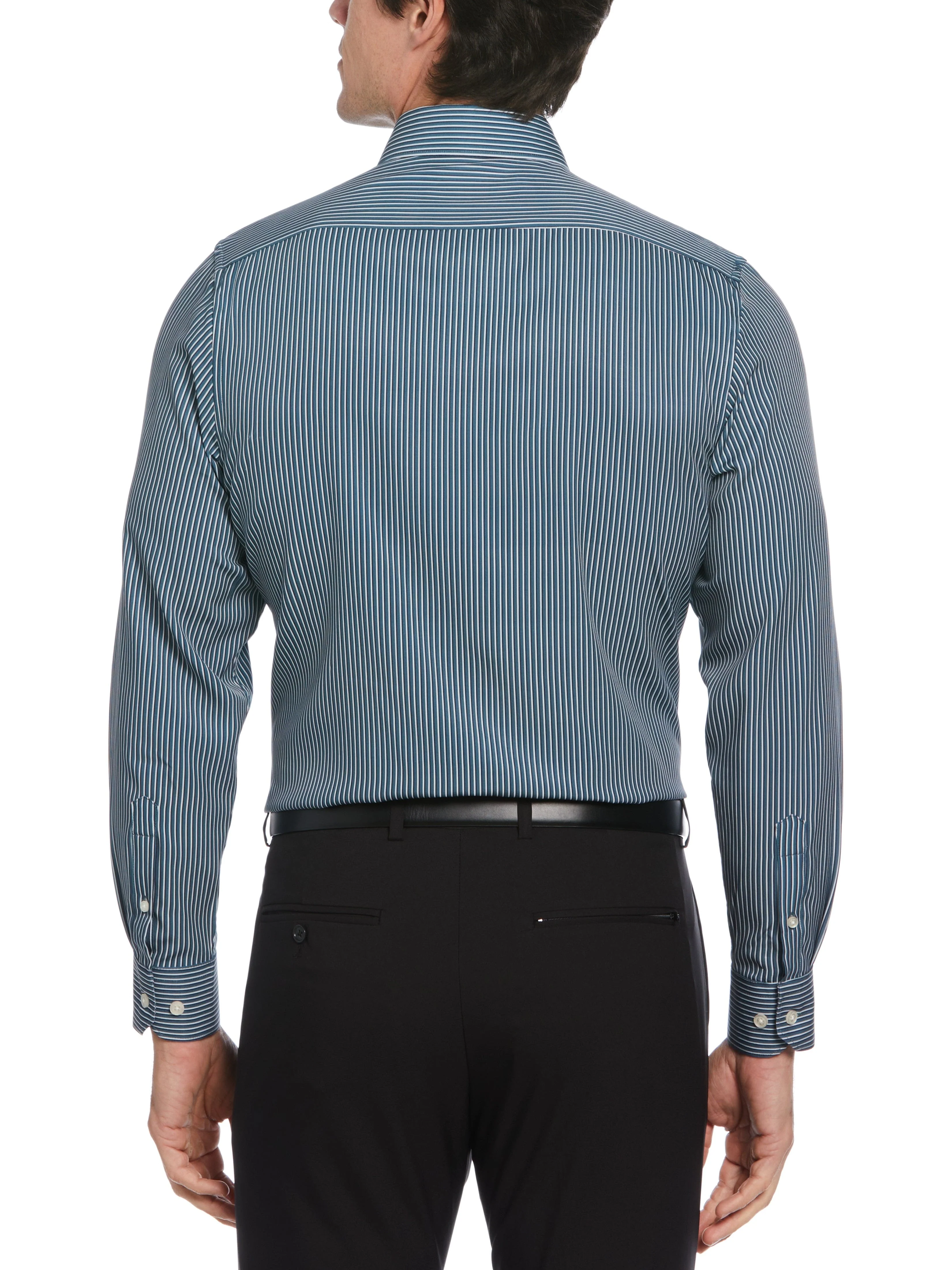 Slim Fit Total Stretch Tri-Color Striped Print Dress Shirt - Image 3
