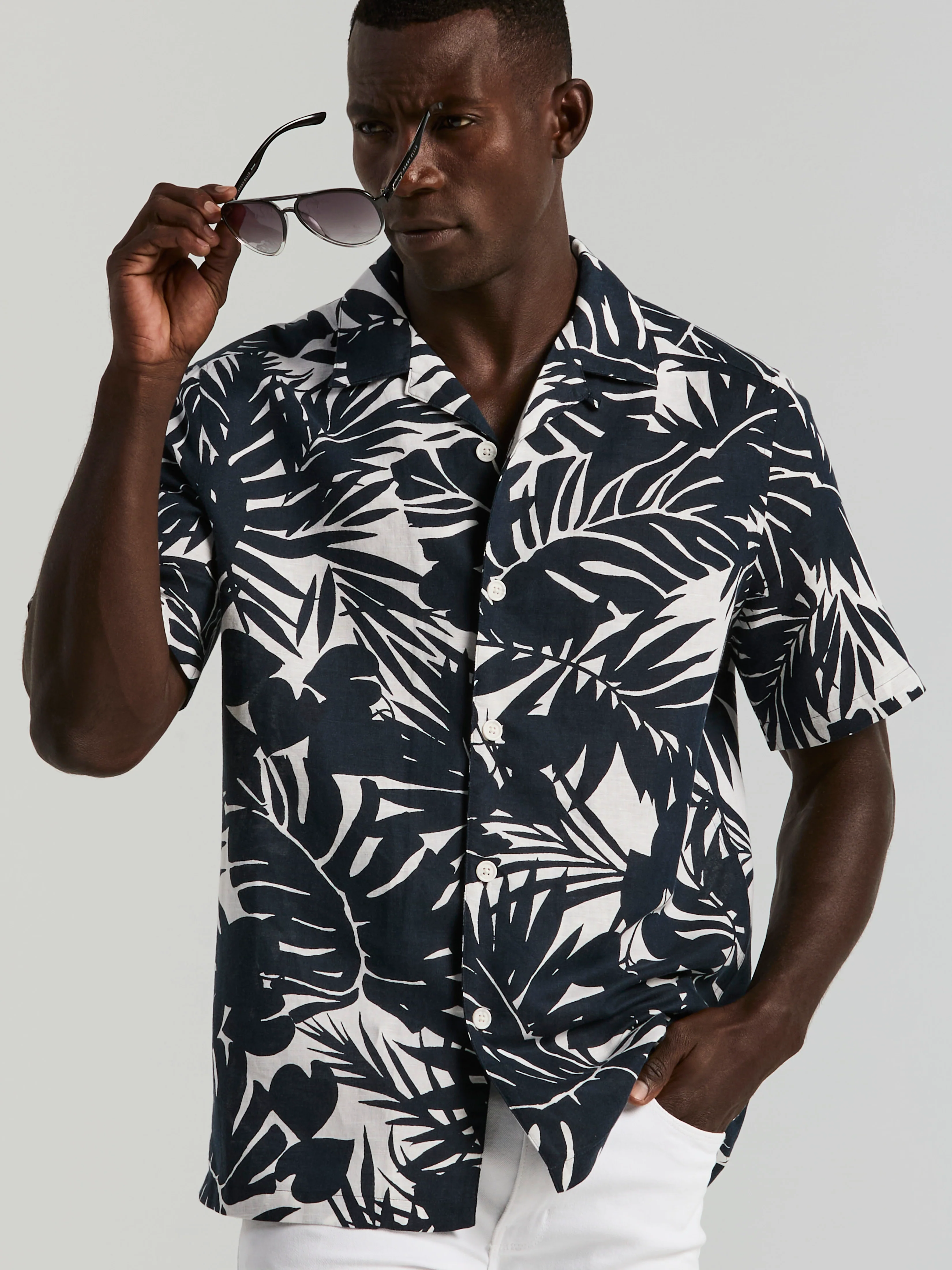 Tropical Leaf Print Camp Collar Shirt - Image 3