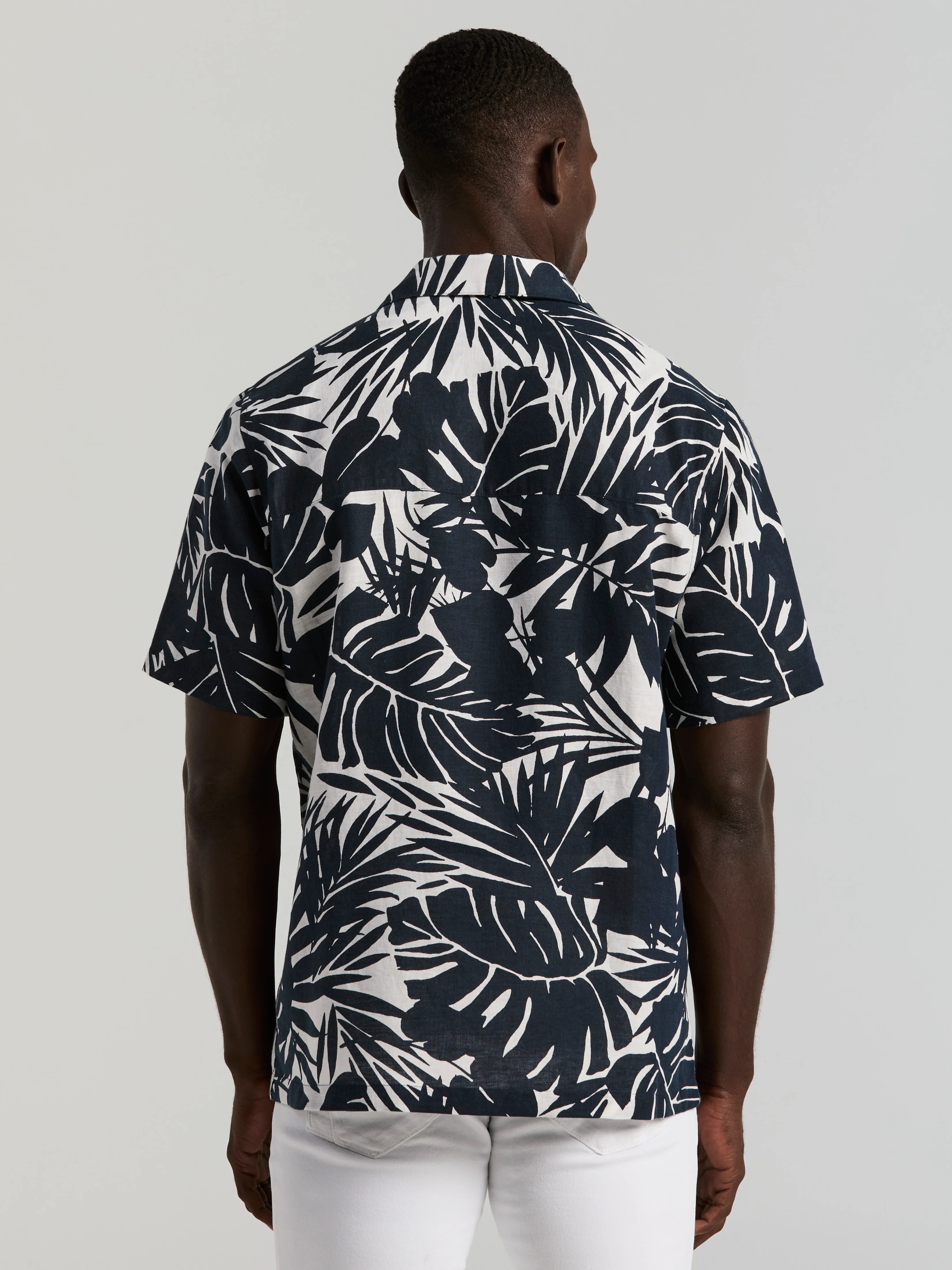 Tropical Leaf Print Camp Collar Shirt - Image 4