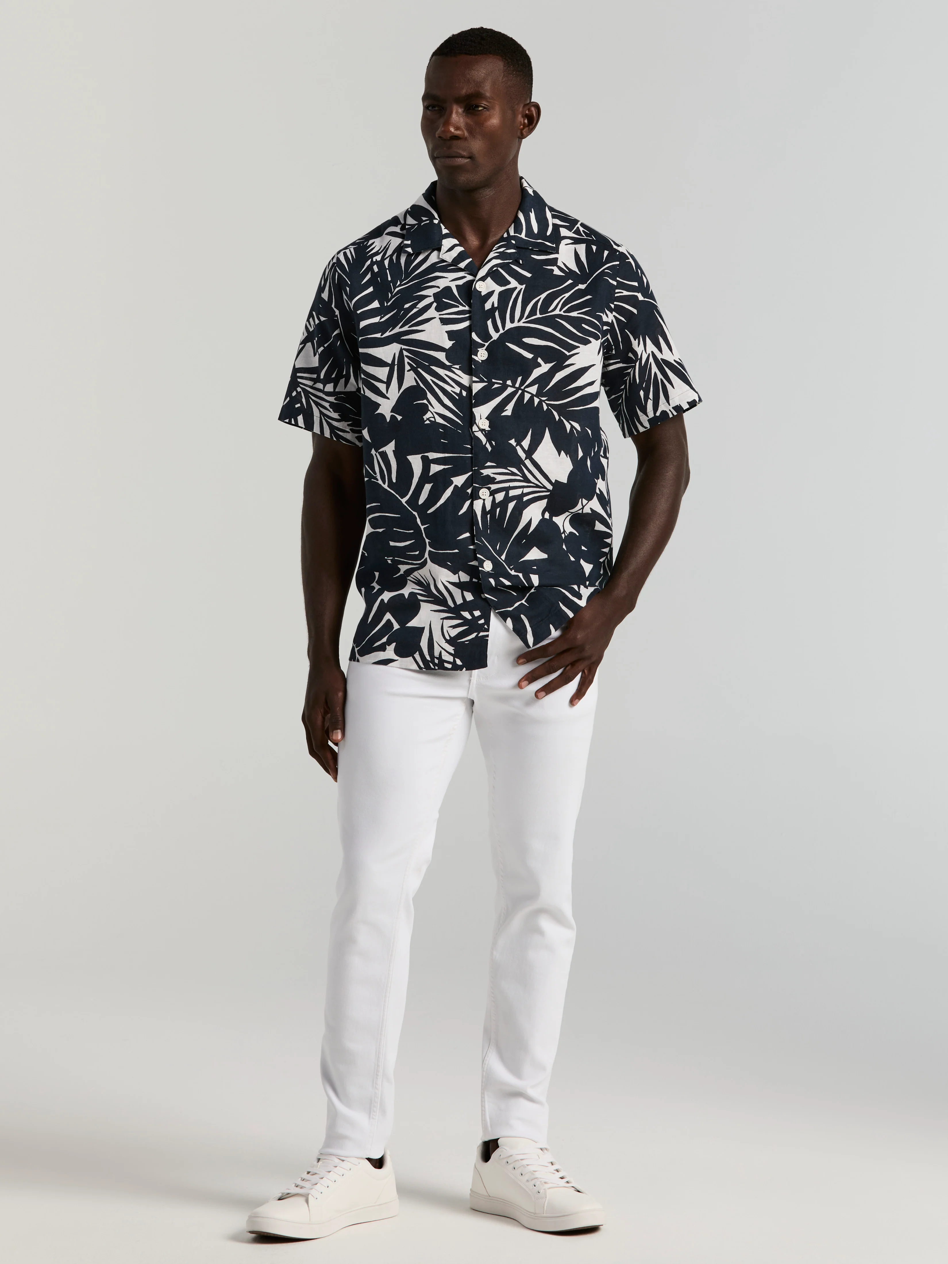Tropical Leaf Print Camp Collar Shirt - Image 5