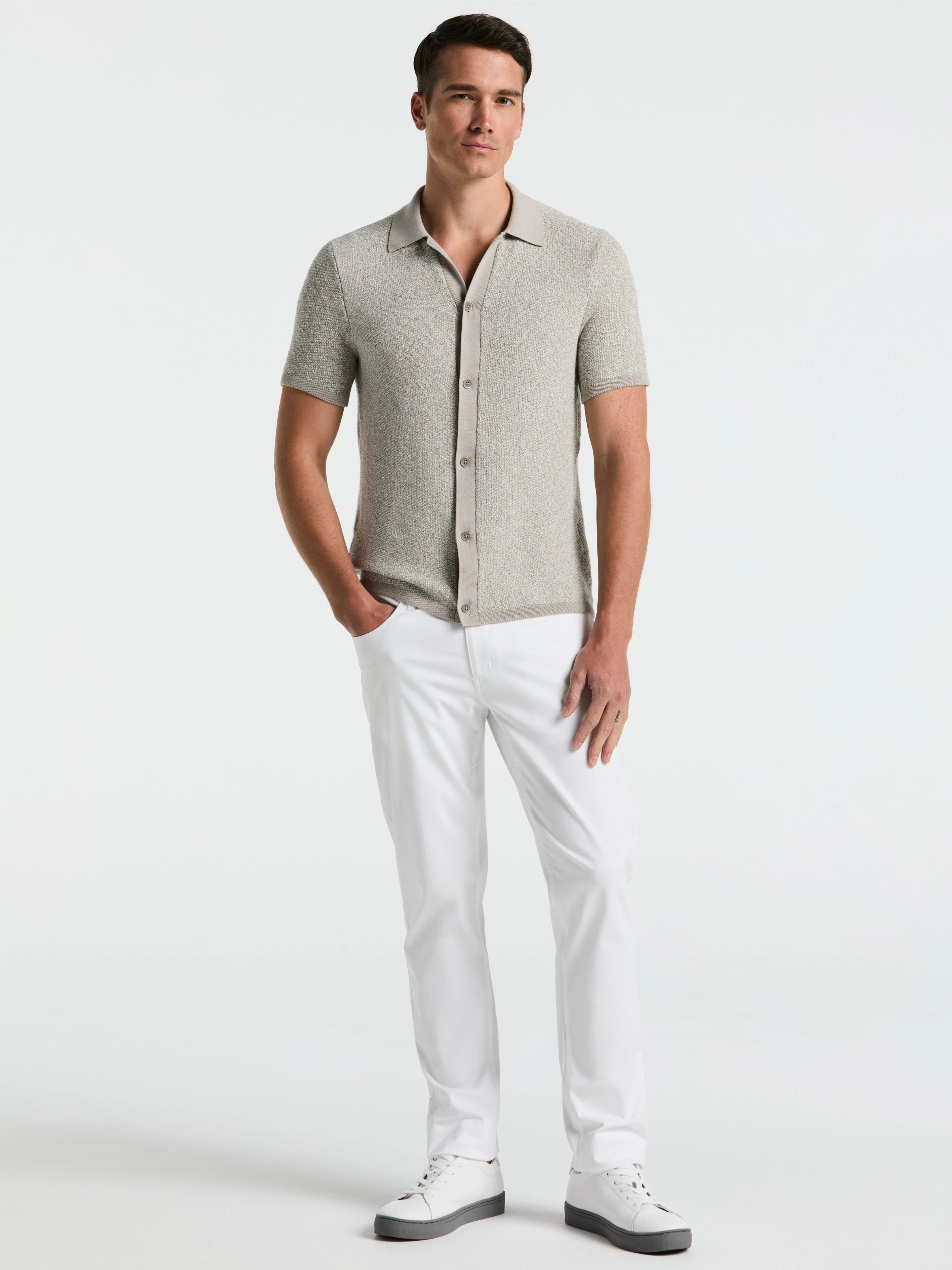 Two Tone Button Front Polo Sweater - Image 4