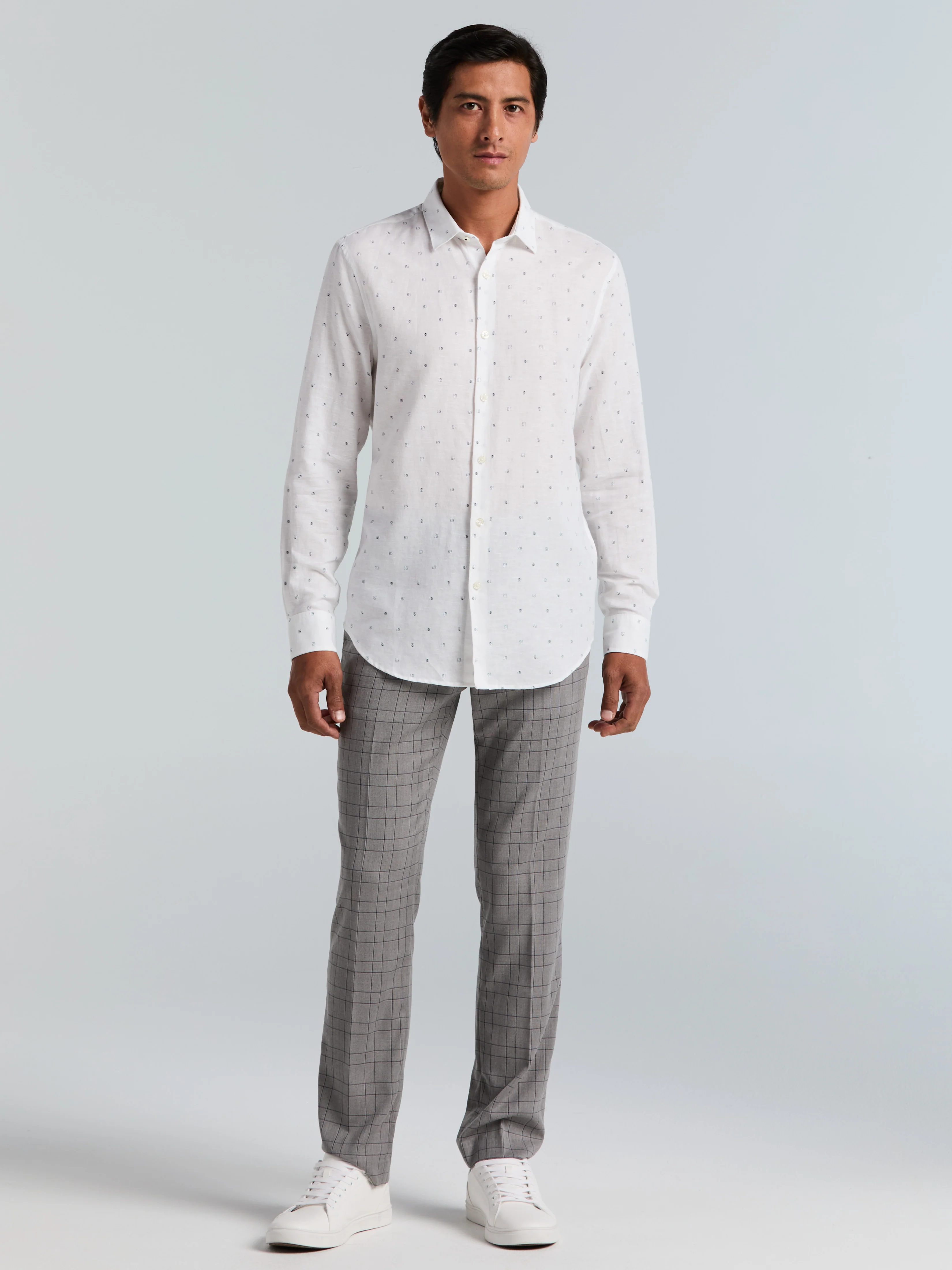 Untucked Linen Blend Geo Dot Print Shirt - Image 11