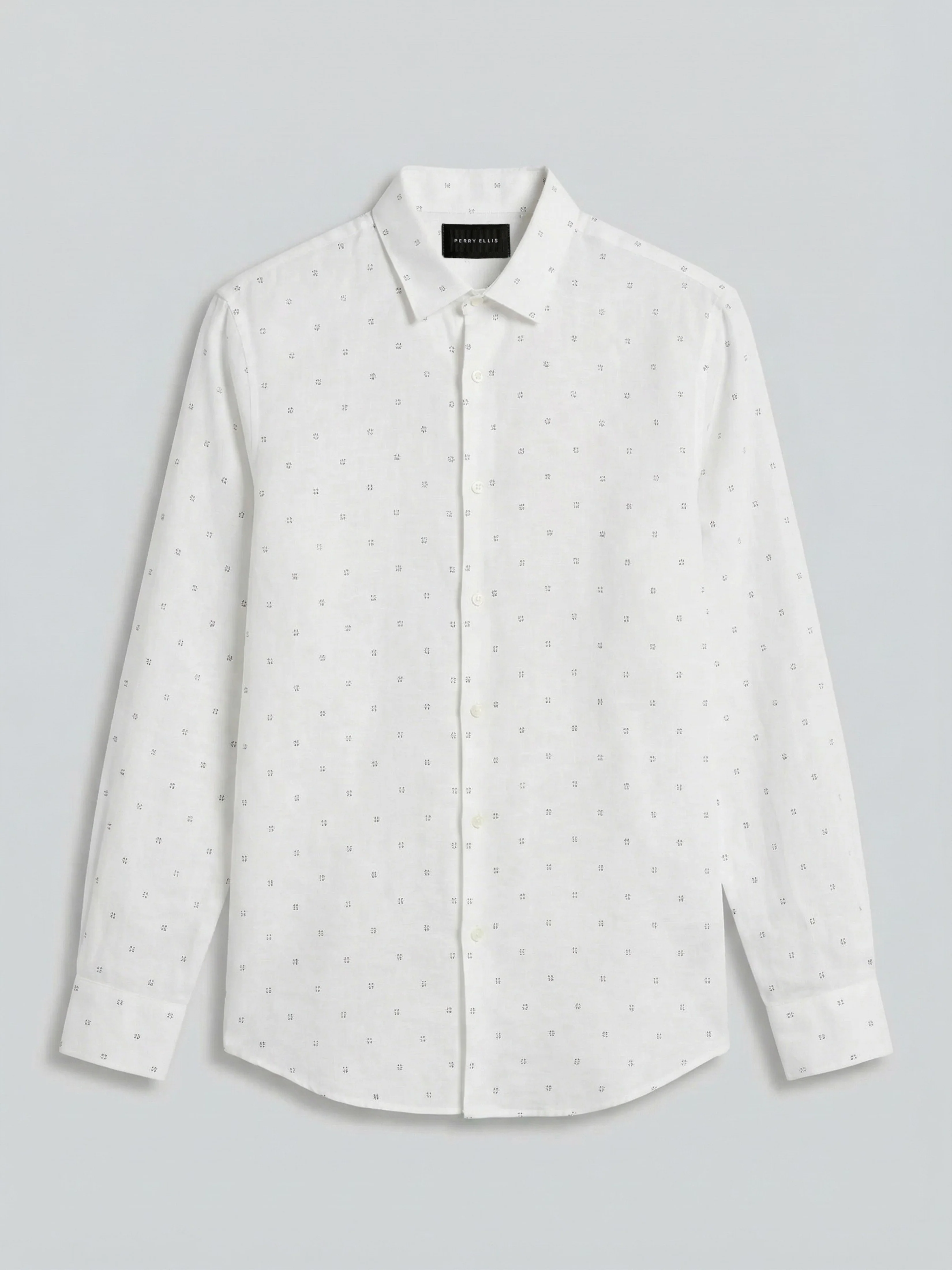 Untucked Linen Blend Geo Dot Print Shirt - Image 13