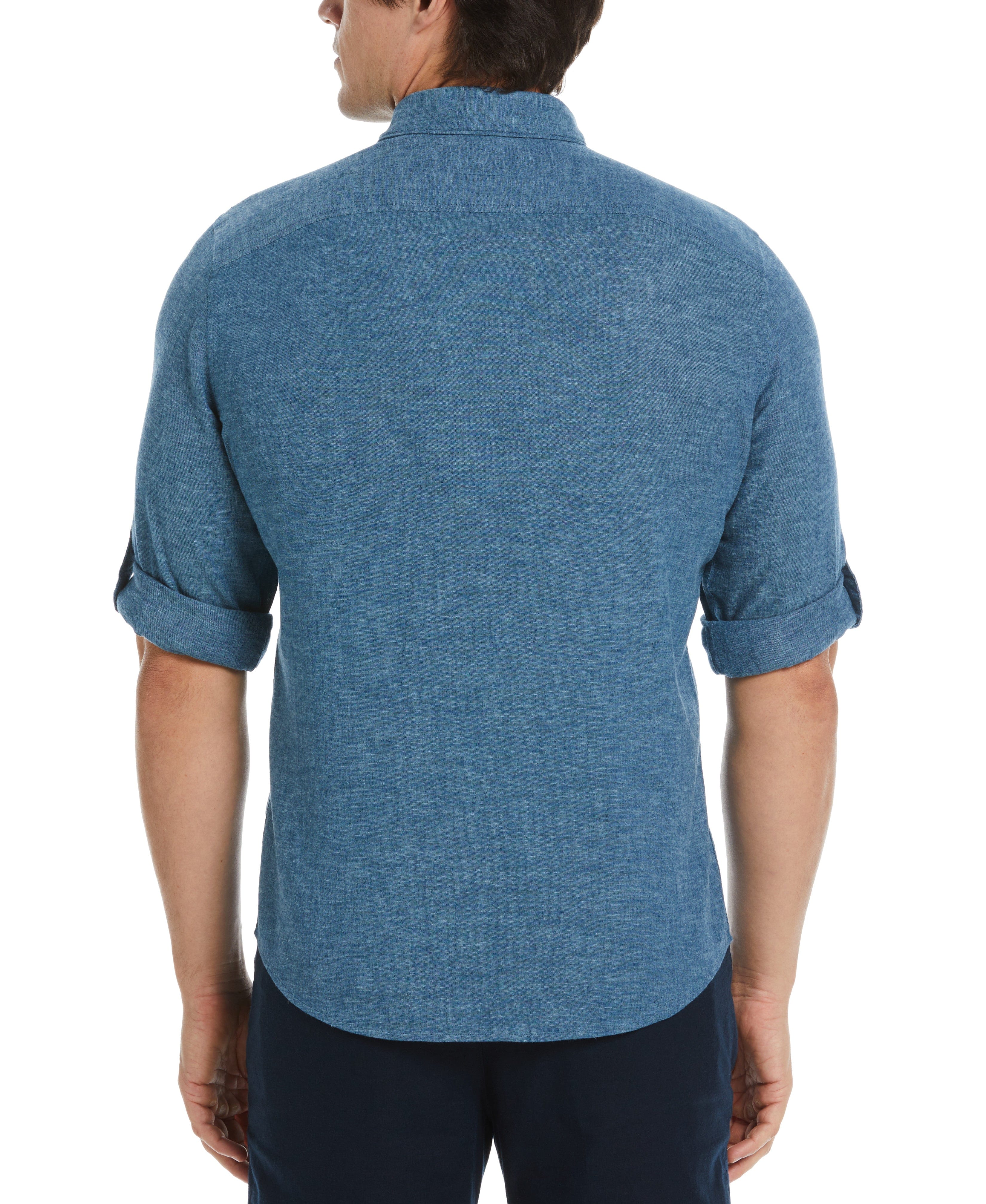 Untucked Slim Fit  Linen Blend Rolled Sleeve Shirt - Image 2