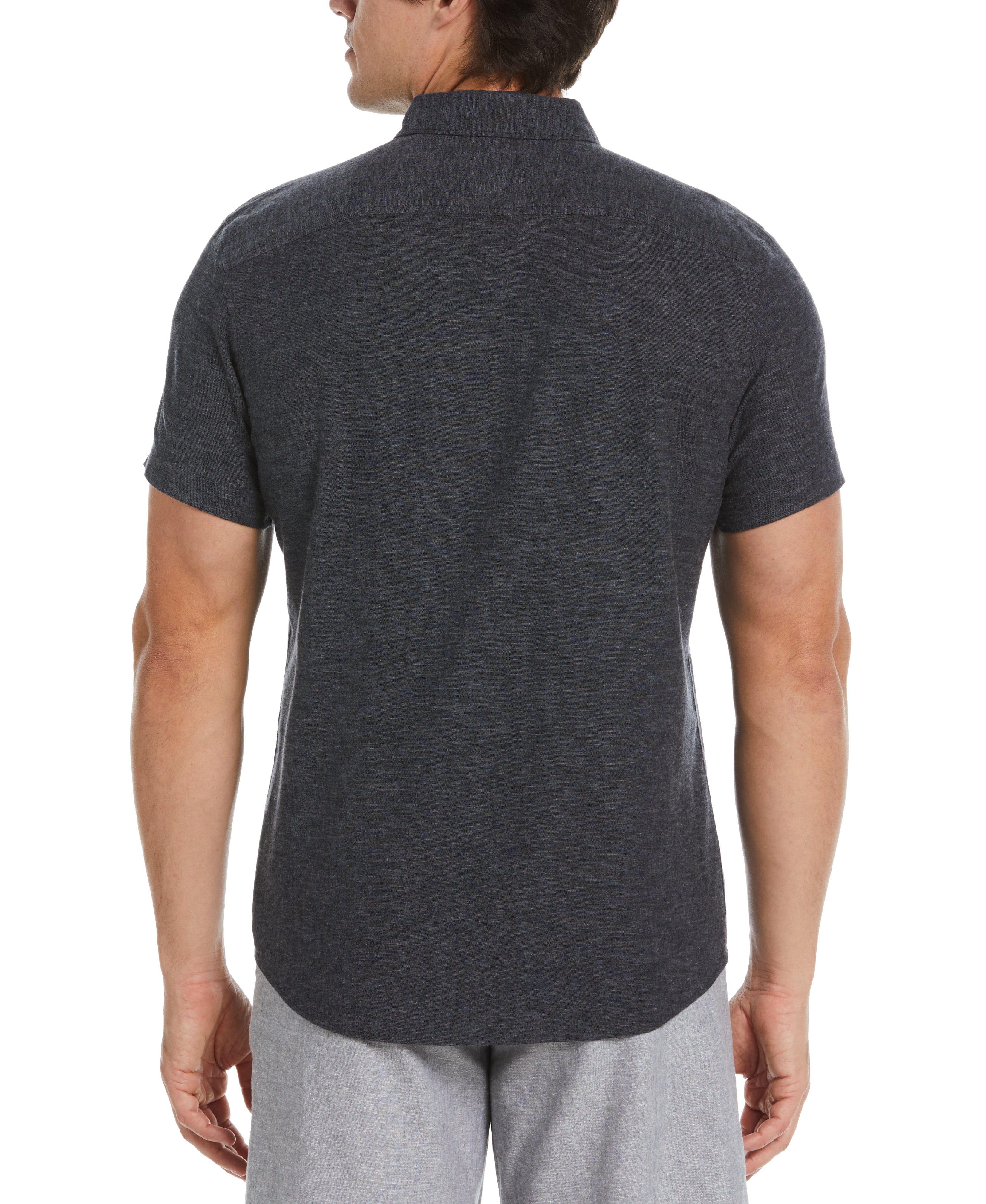 Untucked Slim Fit Linen Blend Heather Shirt - Black - Image 2