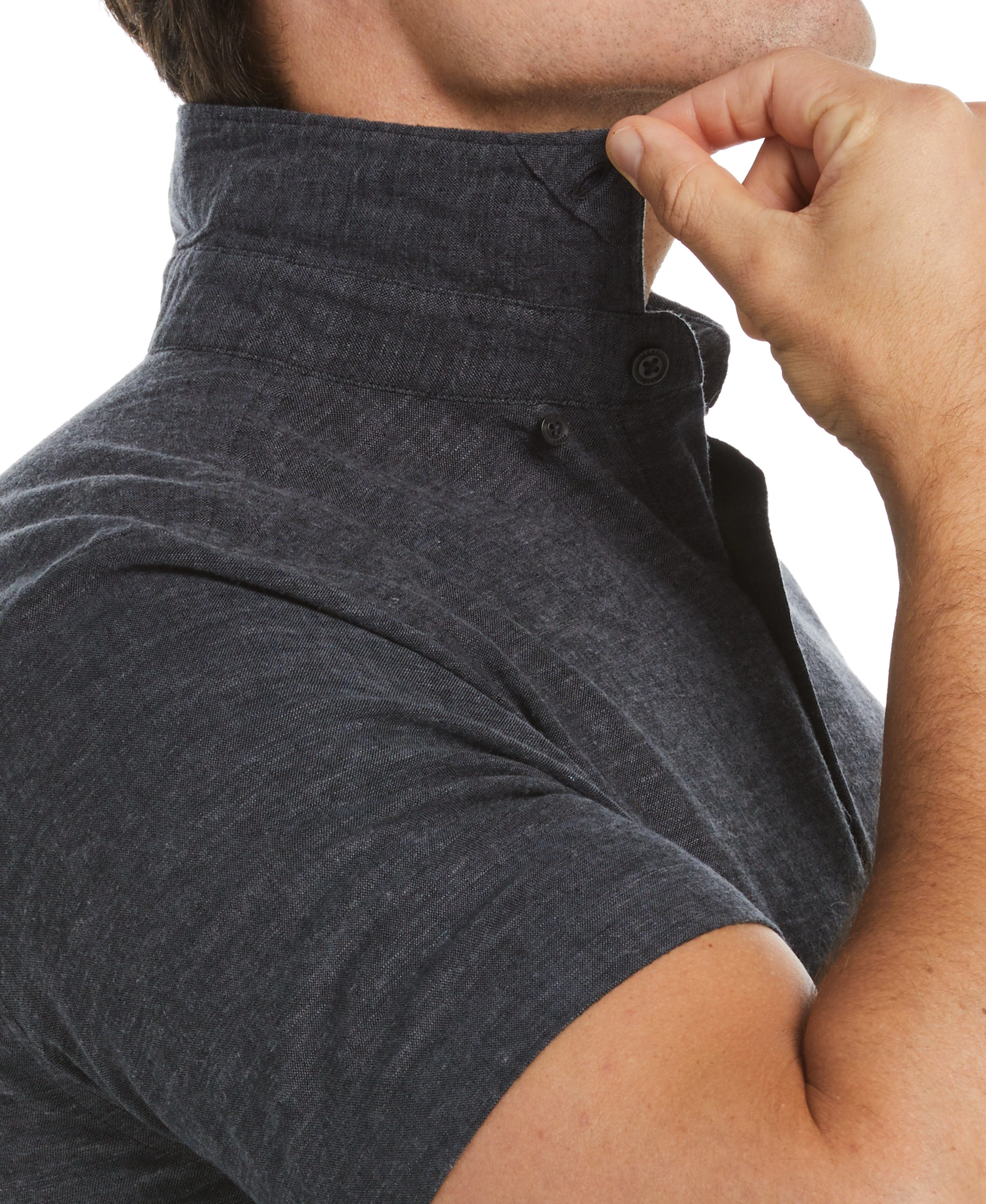 Untucked Slim Fit Linen Blend Heather Shirt - Black - Image 3