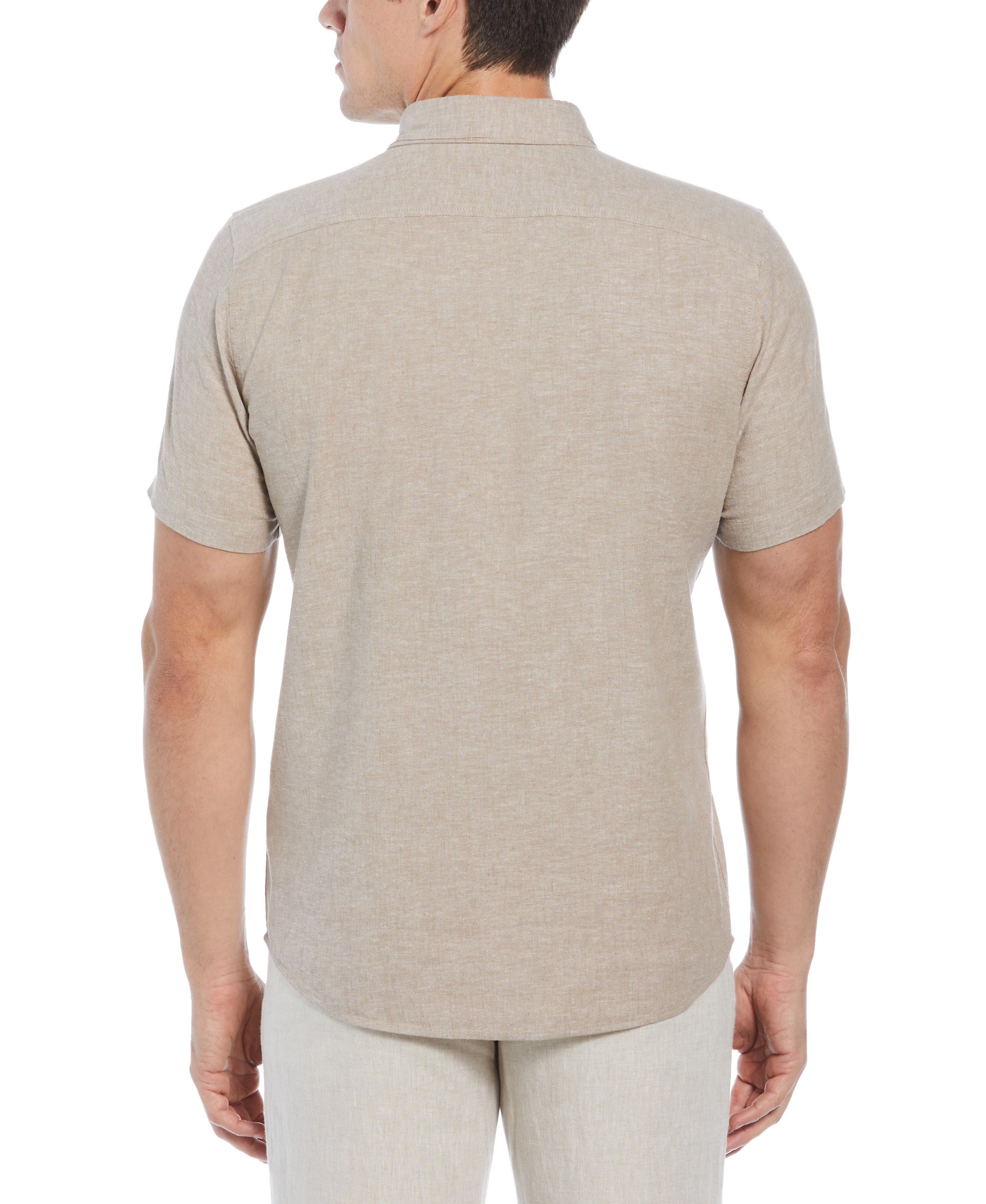 Untucked Slim Fit Linen Blend Heather Shirt - Beige - Image 2