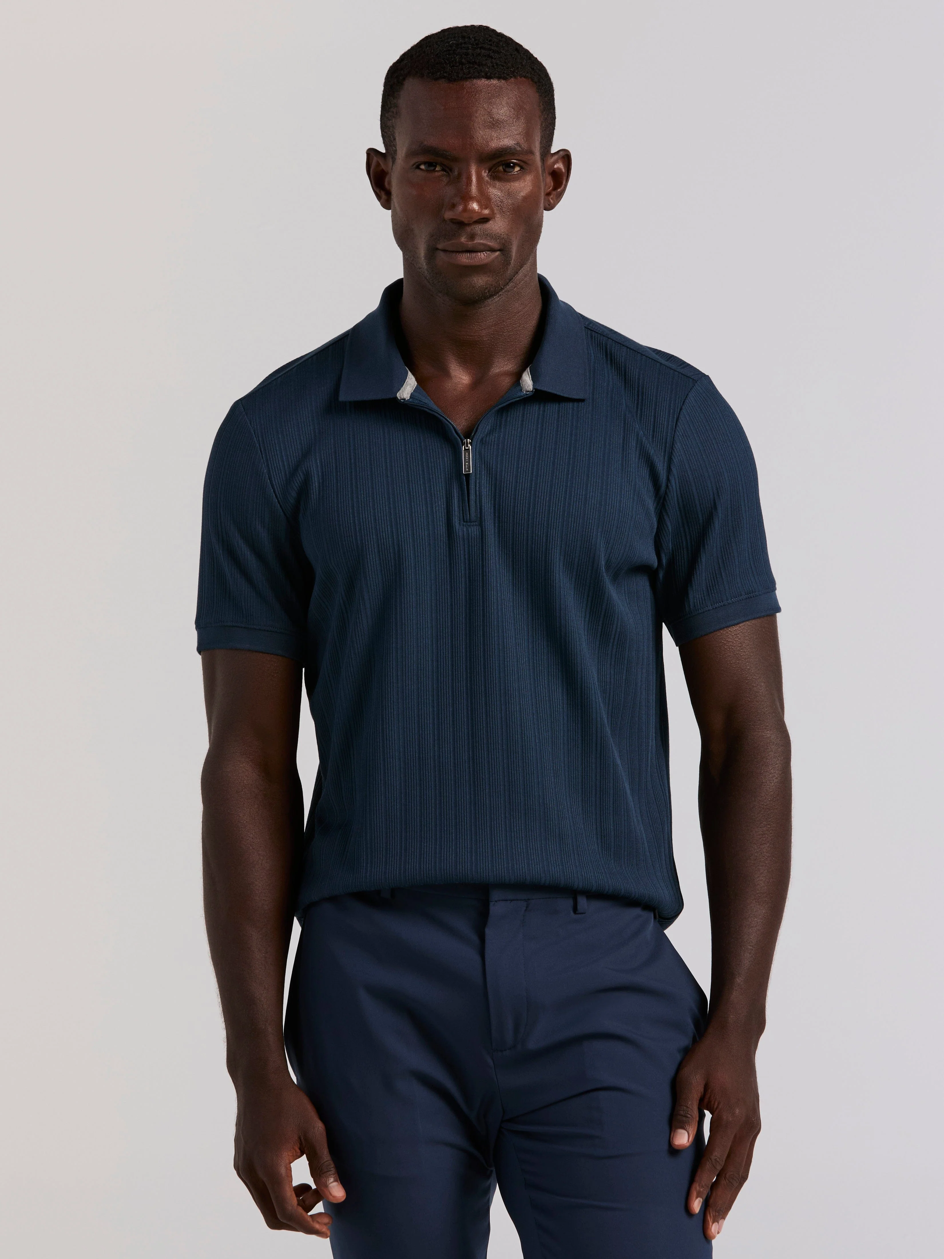 Variegated Vertical Ribbed Zip Polo - Image 11