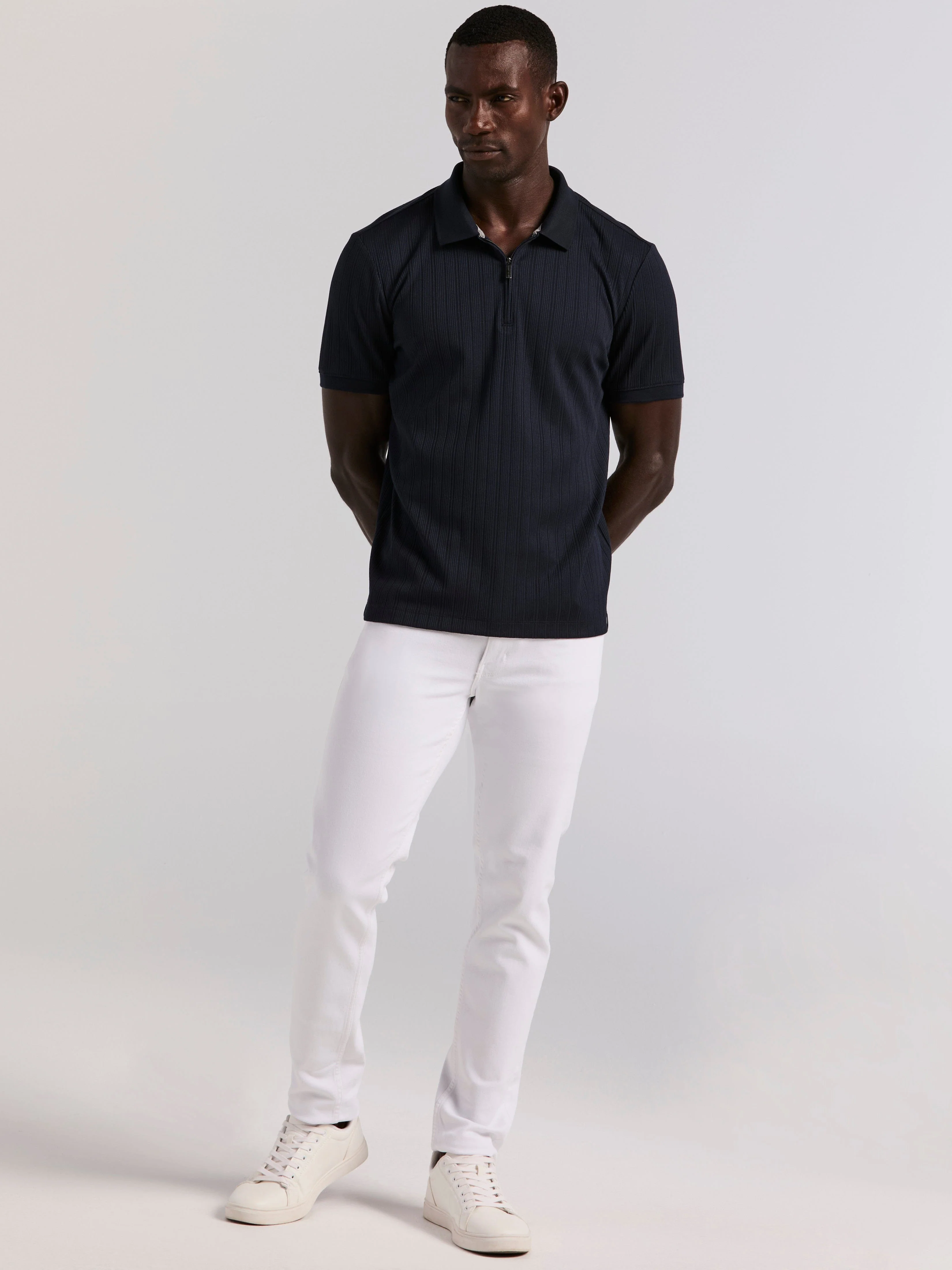 Variegated Vertical Ribbed Zip Polo - Image 4