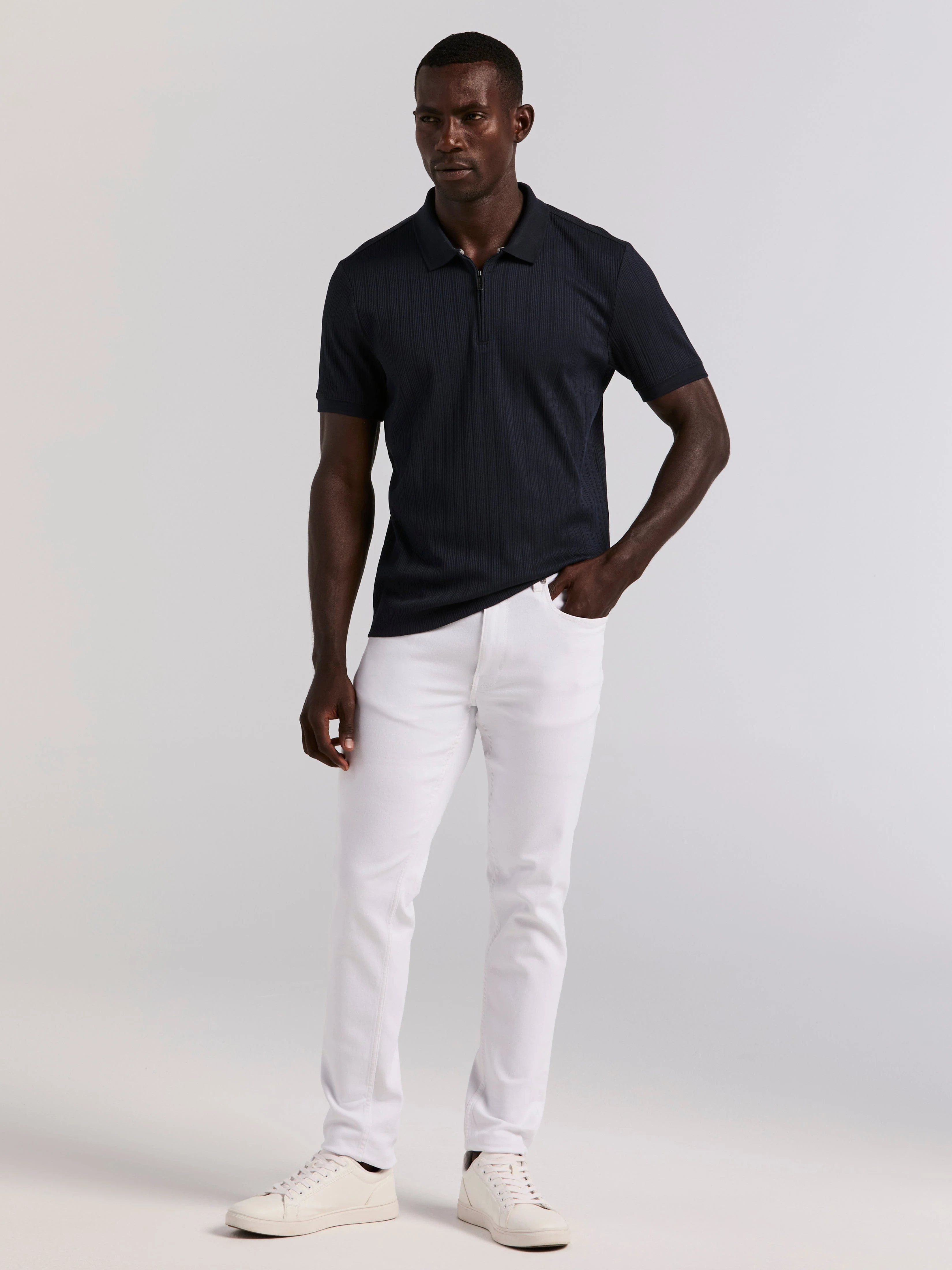 Variegated Vertical Ribbed Zip Polo - Image 5