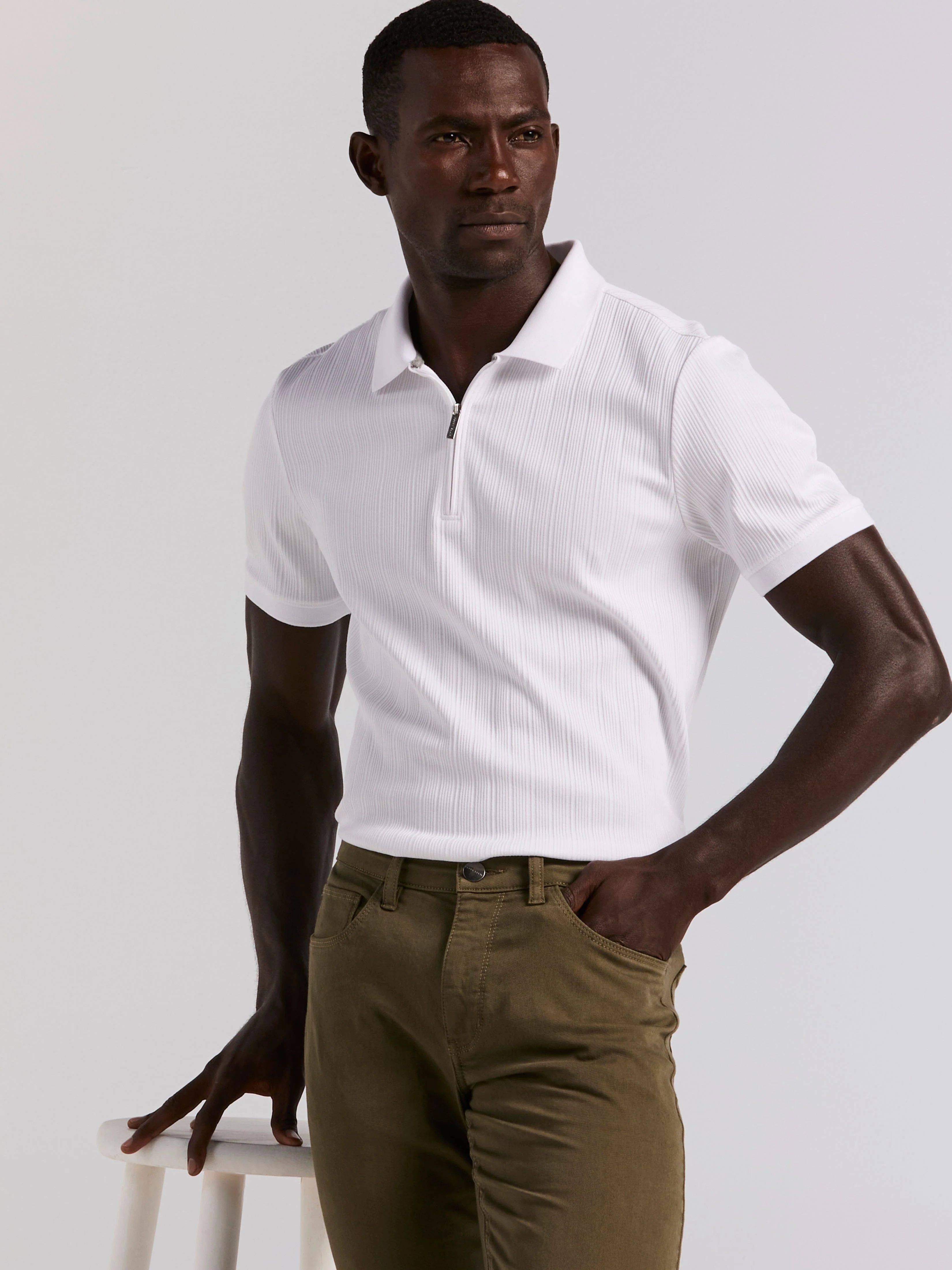 Variegated Vertical Ribbed Zip Polo - Image 8